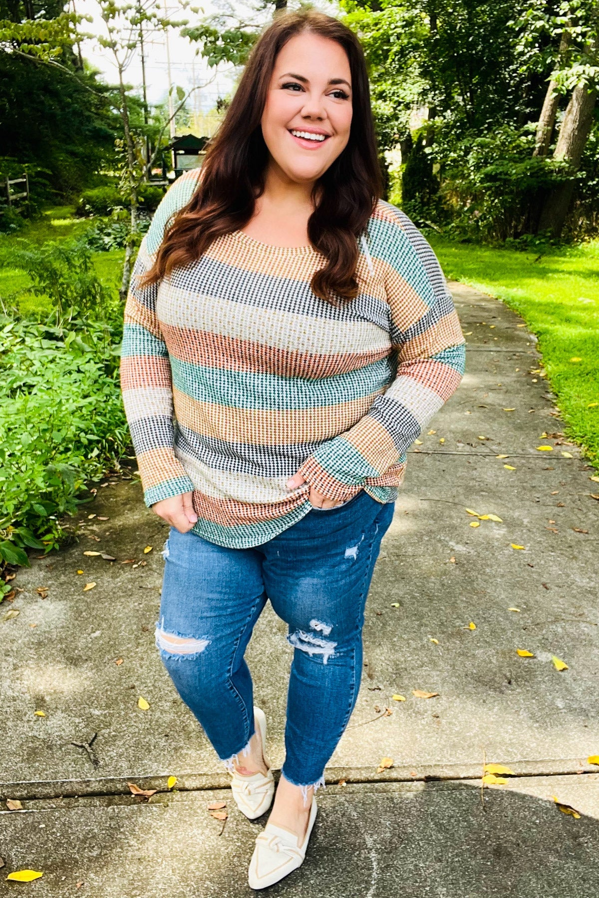 Stylish Hunter Green Stripe Vintage Two-Tone Blouse for Women | Retro Fashion Top | Perfect for Casual Outings, Date Nights & Office Wear