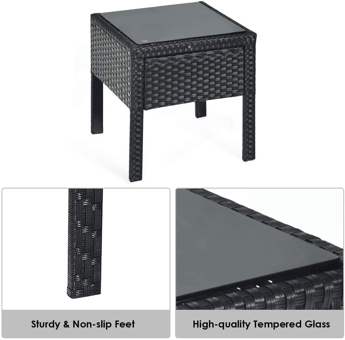 3-Piece Outdoor Patio Furniture Set - Rattan Wicker Conversation Chairs with Beige Cushions & Tempered Glass Coffee Table - Perfect for Backyard, Porch, Poolside, Garden, and Lawn Relaxation