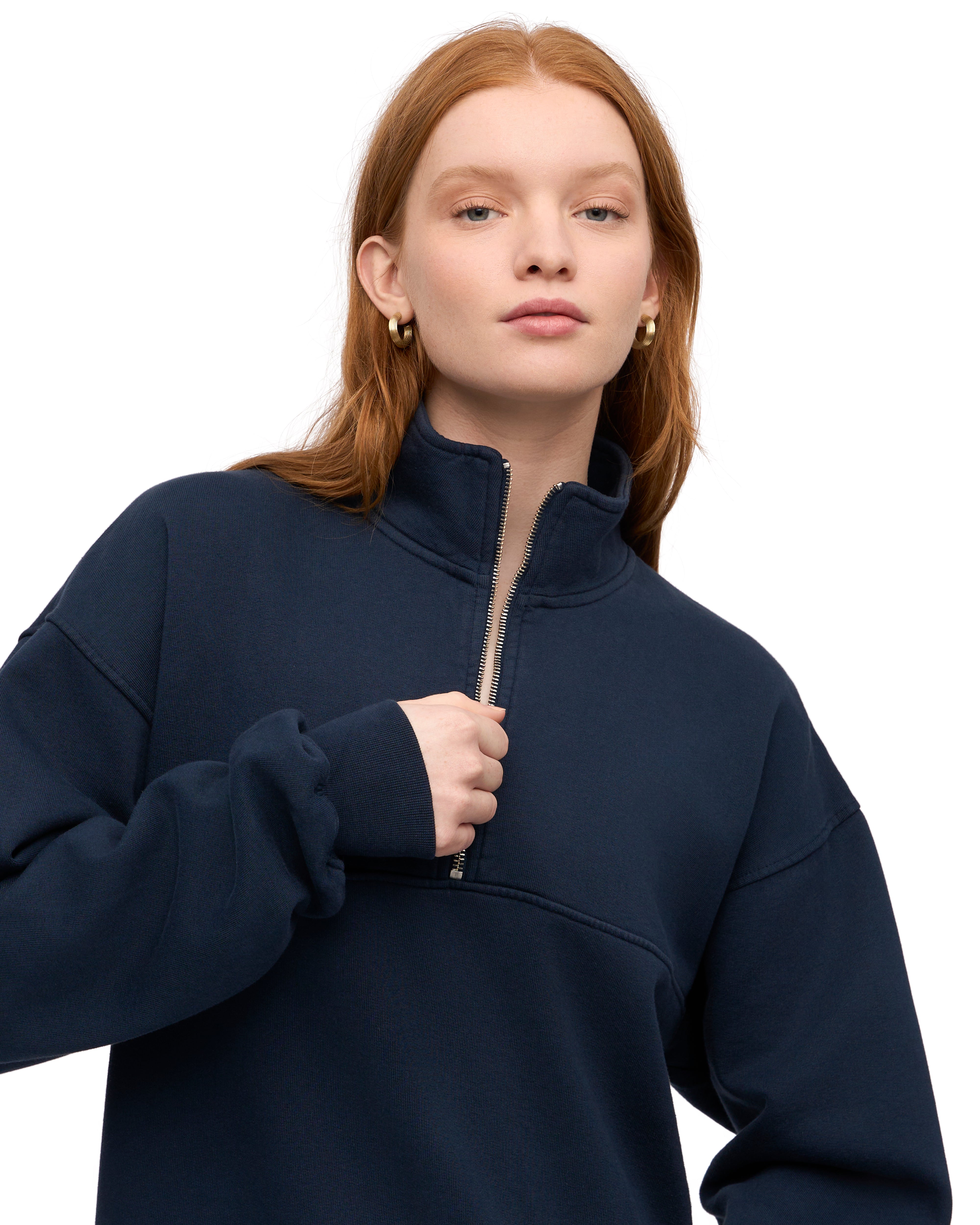 Organic Quarter Zip Sweater for Men - Navy Blue Pullover for Casual Wear & Outdoor Activities