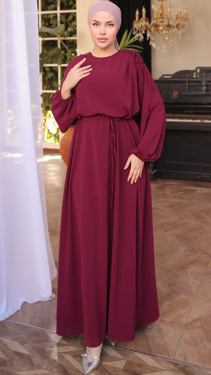 Elegant Long Sleeve Gathered Shoulder Abaya Dress for Women - Modest Islamic Prayer Dress for Mosque, Eid & Special Occasions