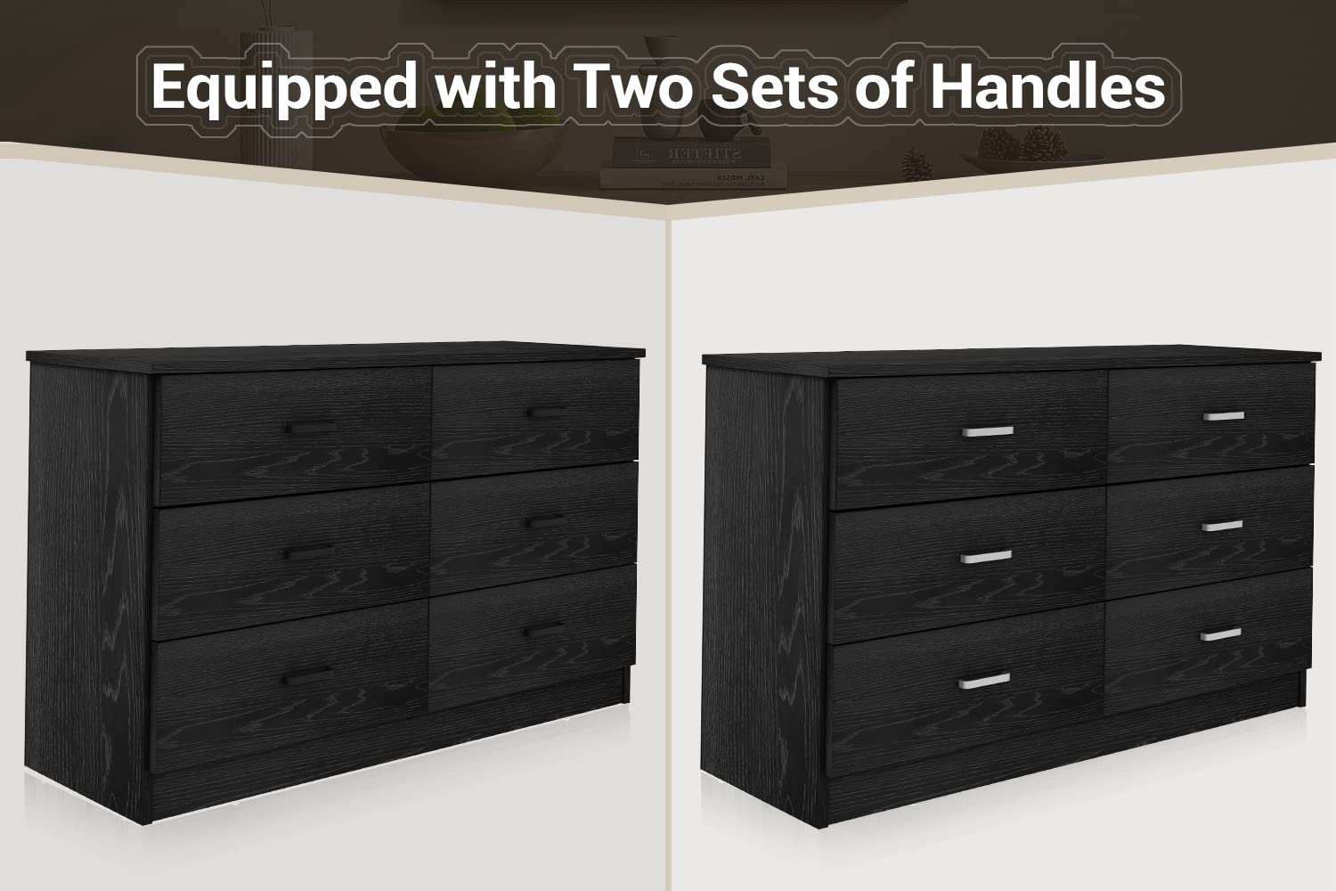 Bigbiglife 6-Drawer Wooden Dresser for Bedroom - Modern Double Dresser with Deep Storage Drawers, Large Chest of Drawers Organizer for Clothes, Bedding & Accessories - Perfect for Living Room, Closet or Nursery (Black, 15.8