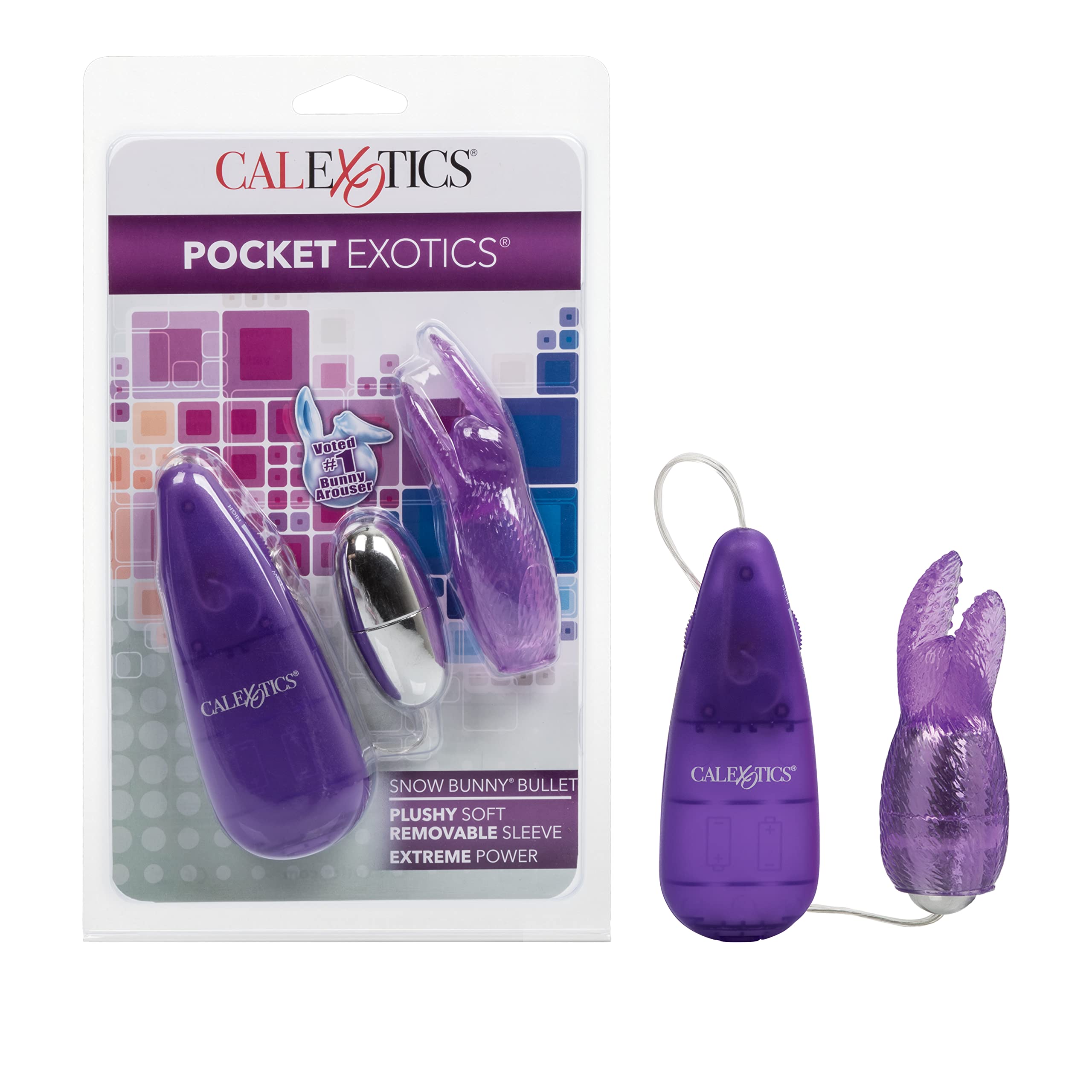 CalExotics Pocket Exotics Bunny Bullet Vibrator with Rabbit Tickler - Rechargeable Mini Vibrating Egg for Women & Couples - Purple Adult Massager - Perfect for Travel, Foreplay & Sensual Play