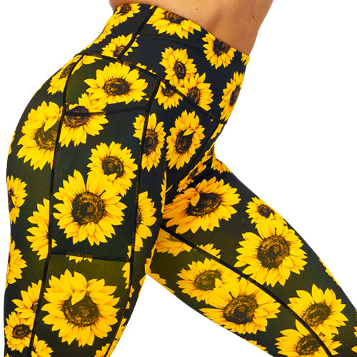 Sunflower Print High Waist Yoga Leggings for Women - Comfortable Workout Pants for Running, Gym & Lounge Wear