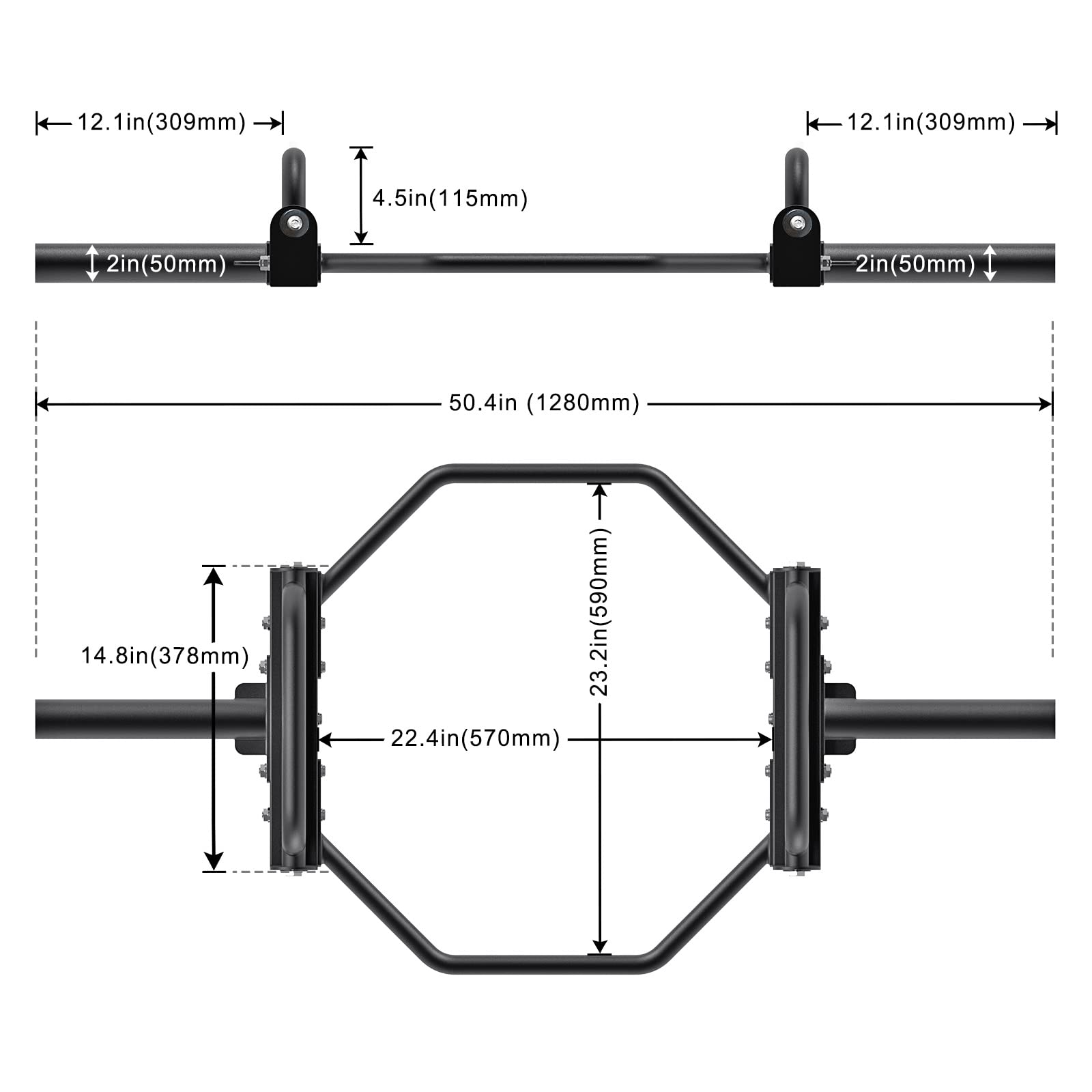 **Kipika Olympic Trap Bar - Hex Deadlift Bar with Folding Handles, Multi-Grip Swiss Bar for Strength Training - Fits 2