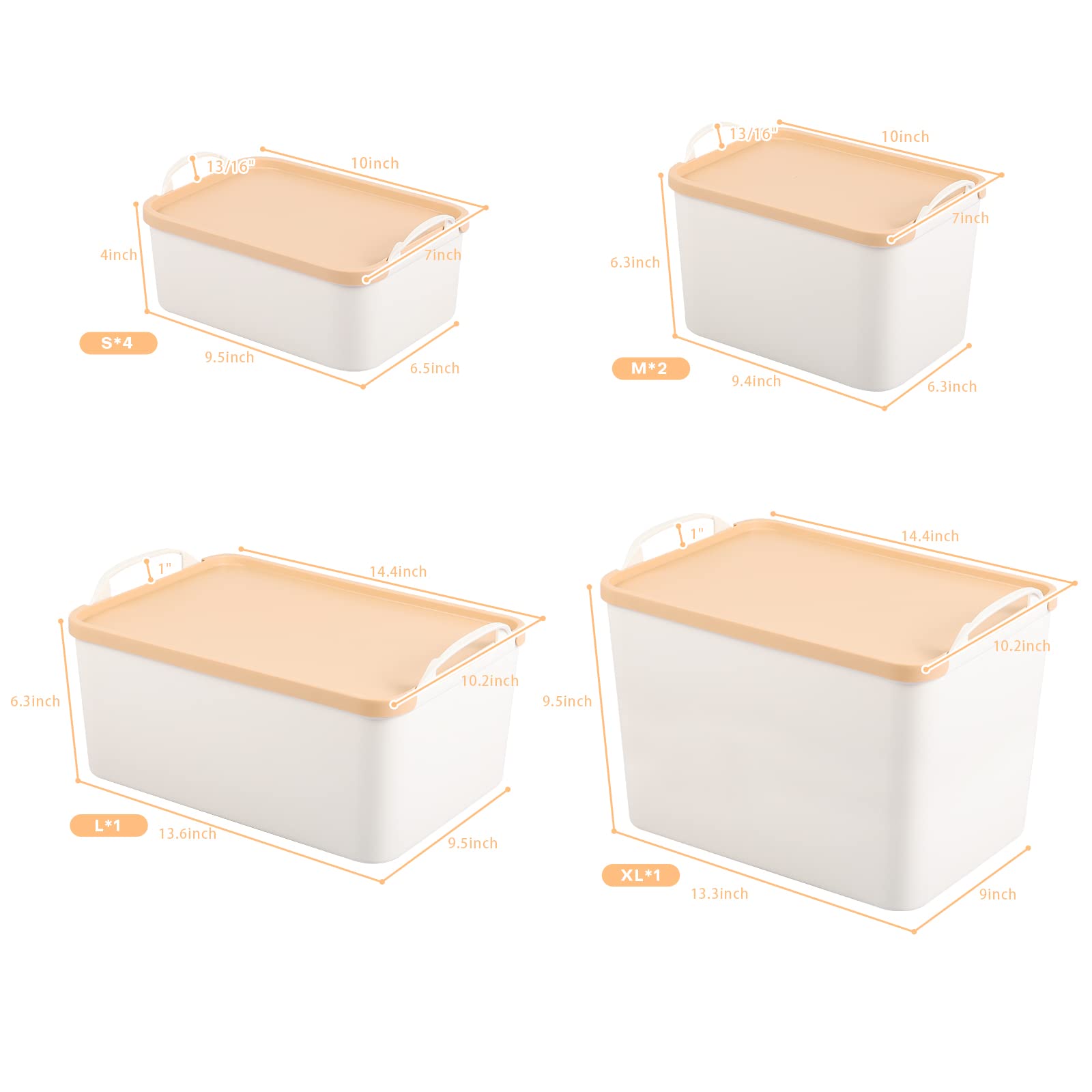 ANMINY 8-Piece Plastic Storage Bins with Lids - Large White Organizing Containers for Home & Office - Stackable Storage Boxes for Closet, Shelves, Drawers & Desktop (Wheat Lids) - Perfect for Pantry, Bathroom & Kids Room Organization