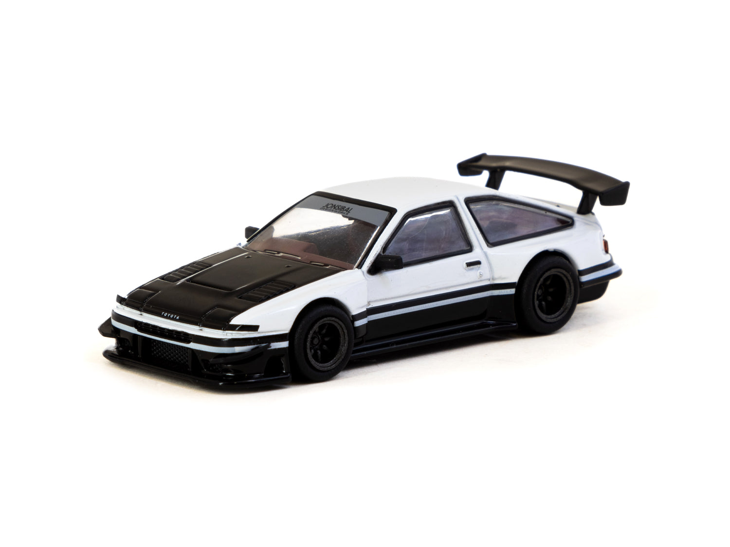 Tarmac Works 1/64 Scale Toyota Sprinter Trueno AE86 Widebody Diecast Model Car - White & Black Limited Edition with Tarmac Cards - Perfect for Collectors, Display, and Racing Scenes