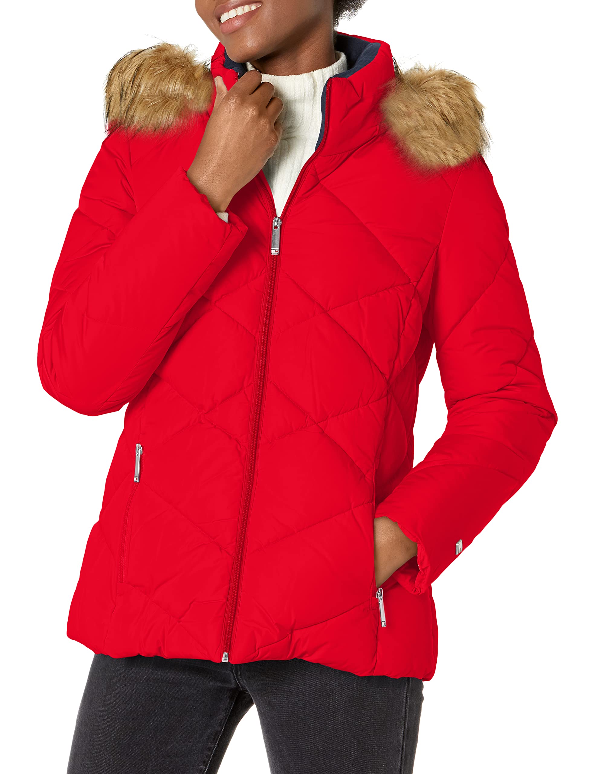 Tommy Hilfiger Women's Winter Puffer Jacket with Faux Fur Hood - Warm Cozy Outerwear for Cold Weather, Snow, Skiing & Outdoor Activities