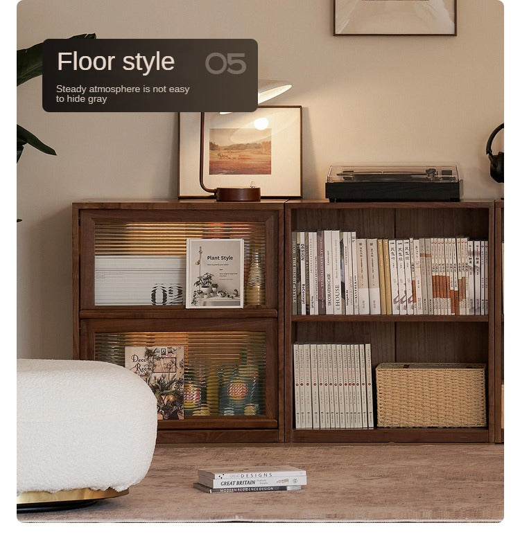 Solid Black Walnut Wood Bookshelf - Low Profile Wall Mounted or Floor Standing Cabinet for Living Room, Bedroom & Home Office Storage