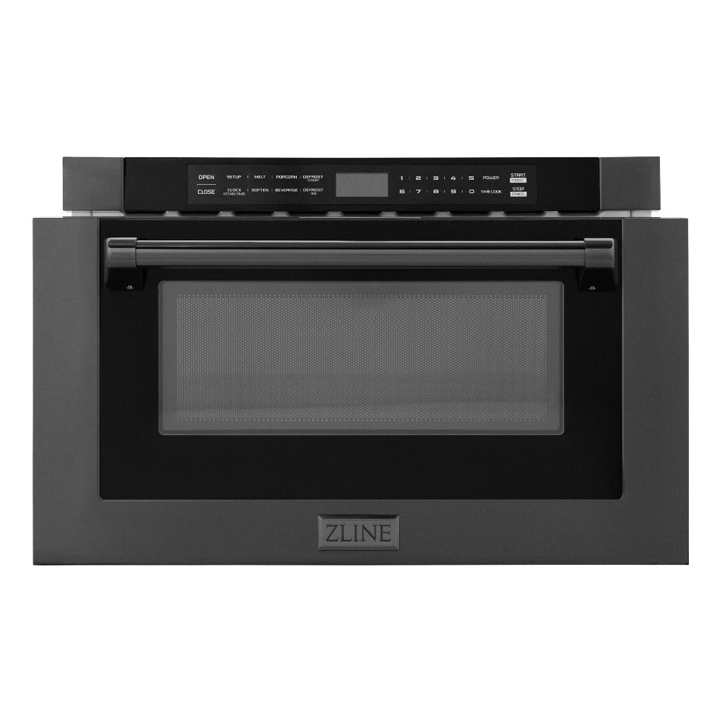 ZLINE 24-Inch 1.2 Cu. Ft. Black Stainless Steel Built-In Microwave Drawer with Traditional Handle (MWD 1 BS H) - Perfect for Modern Kitchens and Small Spaces