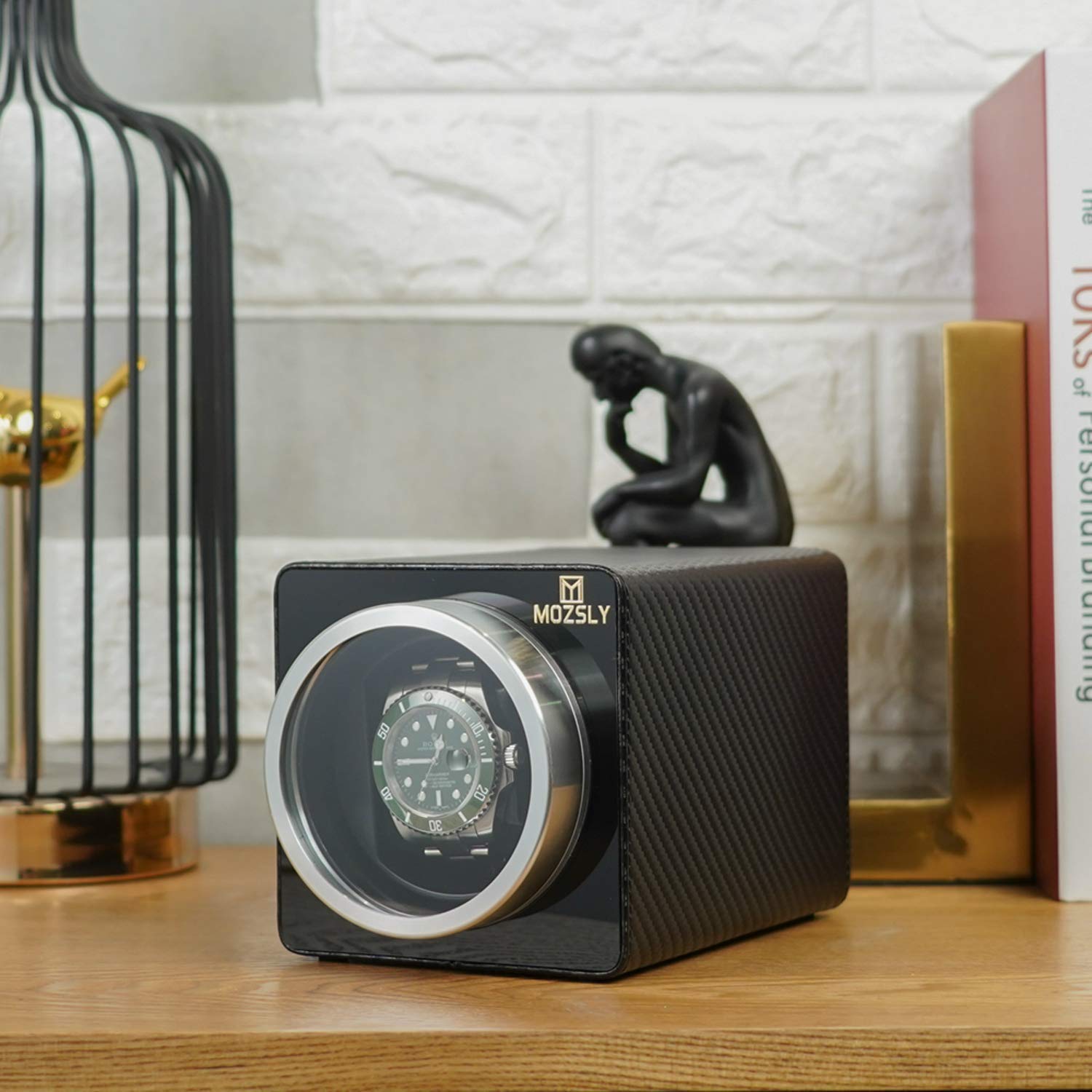 MOZSLY Automatic Watch Winder for Men & Women - Quiet Motor with 4 Rotation Modes - Luxury Watch Storage Box for Rolex, Omega & More - Perfect for Travel, Office & Home Display