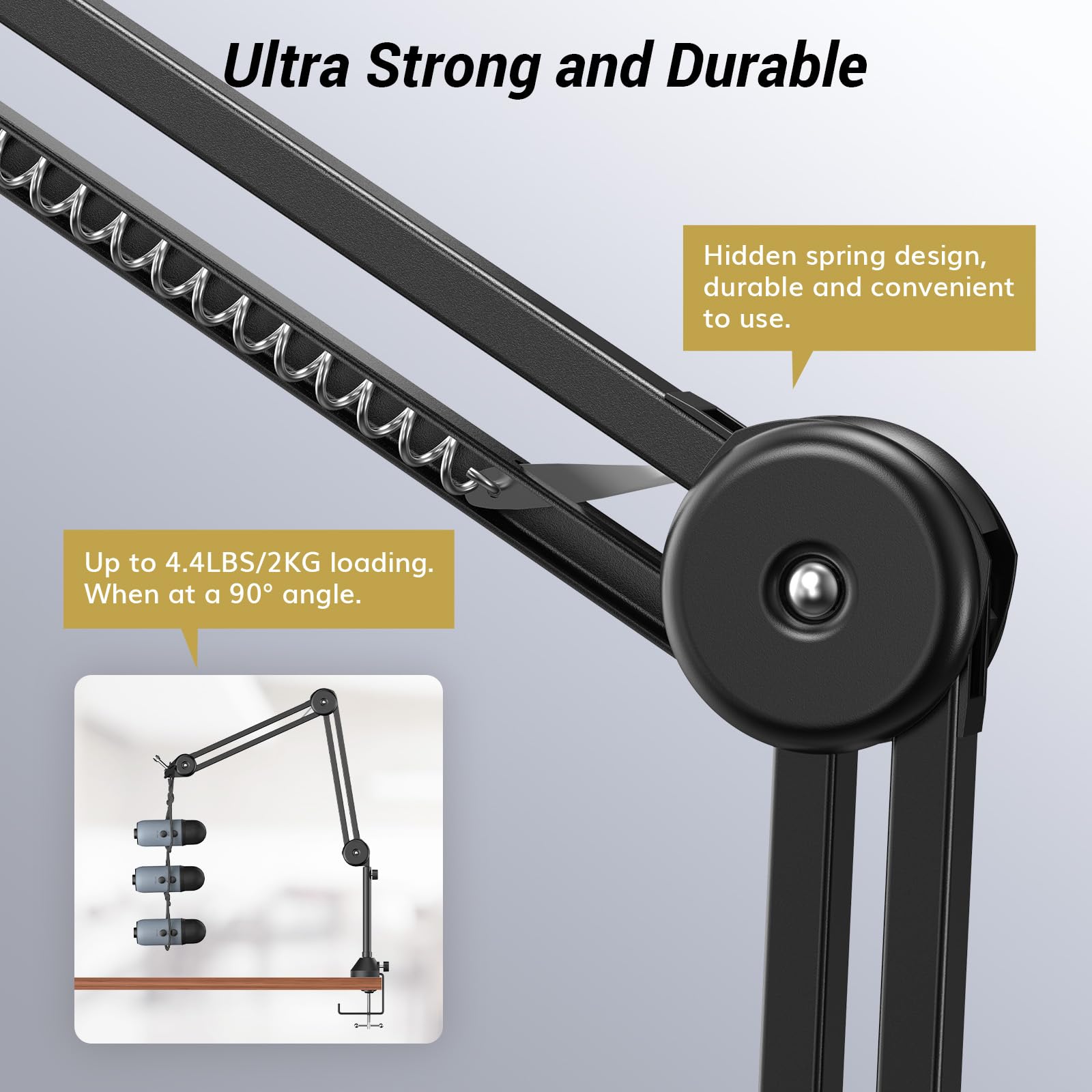 TONOR Blue Yeti Microphone Boom Arm Stand - Fully Adjustable Desk Mount with High Riser for HyperX, Rode, Razer & Elgato Mics - Perfect for Podcasting, Streaming, Gaming & Home Office Recording (Model T50) | Studio & Content Creation Setup