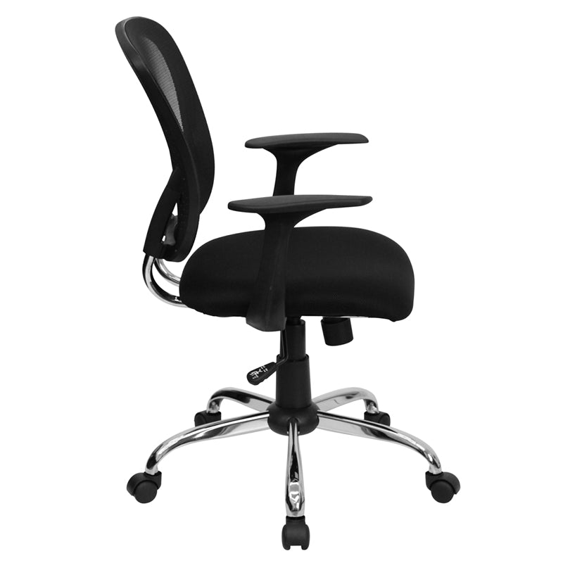 FLASH Alfred Mid Back Black Mesh Swivel Task Office Chair with Chrome Base and Arms - Ergonomic Desk Chair for Home Office, Computer Work & Gaming