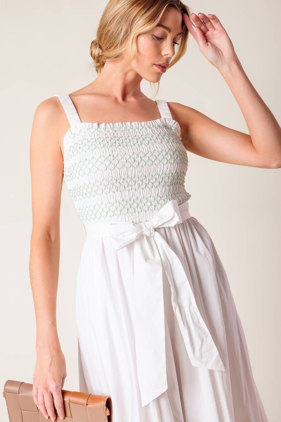 MINA Embroidered Midi Dress in Off White - Elegant Boho Style for Summer Parties & Casual Outings