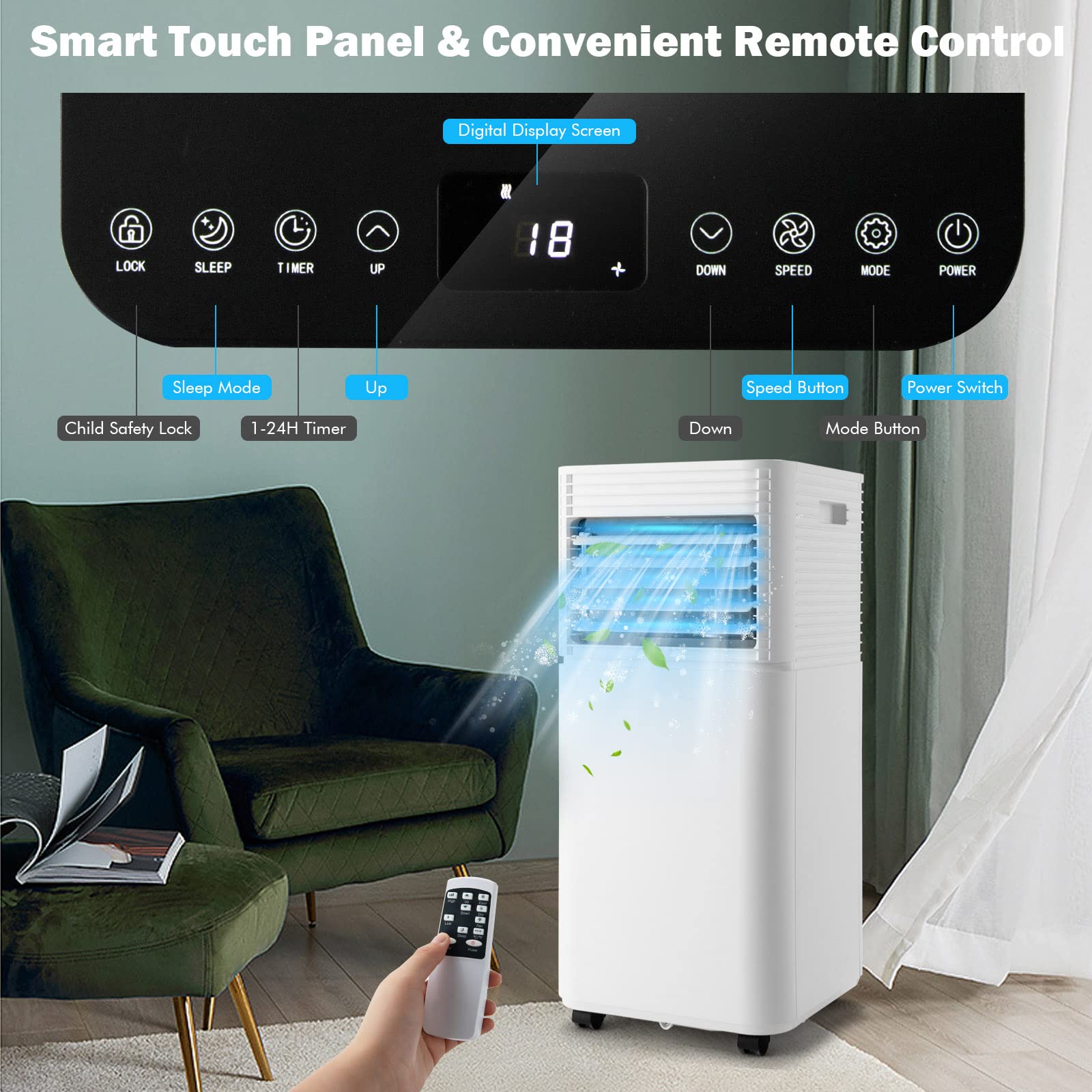 PETSITE 10000 BTU Portable Air Conditioner - 3-in-1 Cooling Unit with Fan & Dehumidifier for Rooms Up to 350 sq.ft | Perfect for Bedrooms, Offices & Small Apartments (Black)