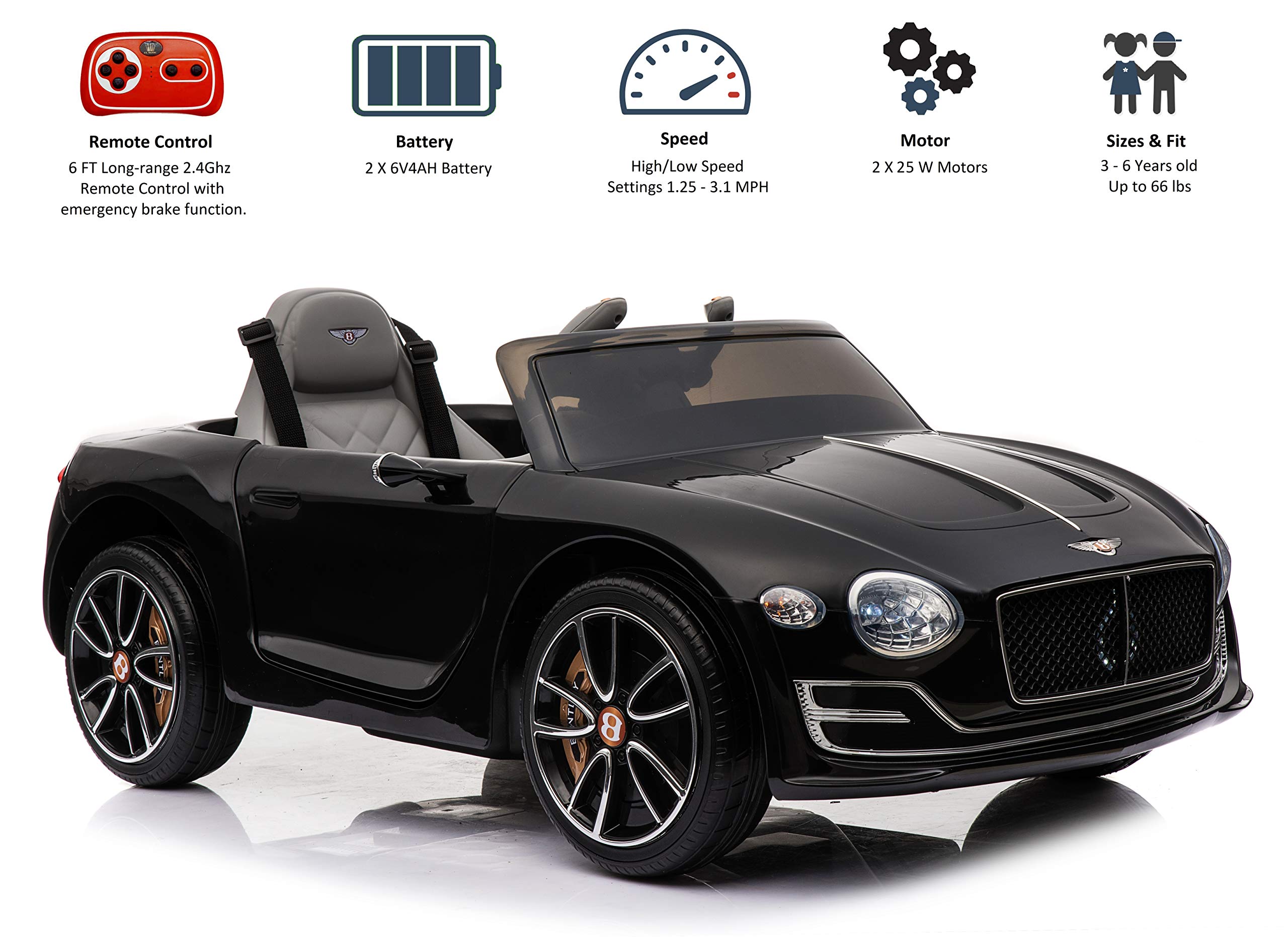 **Licensed Bentley EXP12 Kids Ride-On Toy Car - 12V Battery-Powered Electric 4-Wheeler with Parent Remote Control, Foot Pedal, 2 Speeds, Music, AUX & LED Headlights - Perfect for Outdoor Play & Birthday Gifts (Black)**
