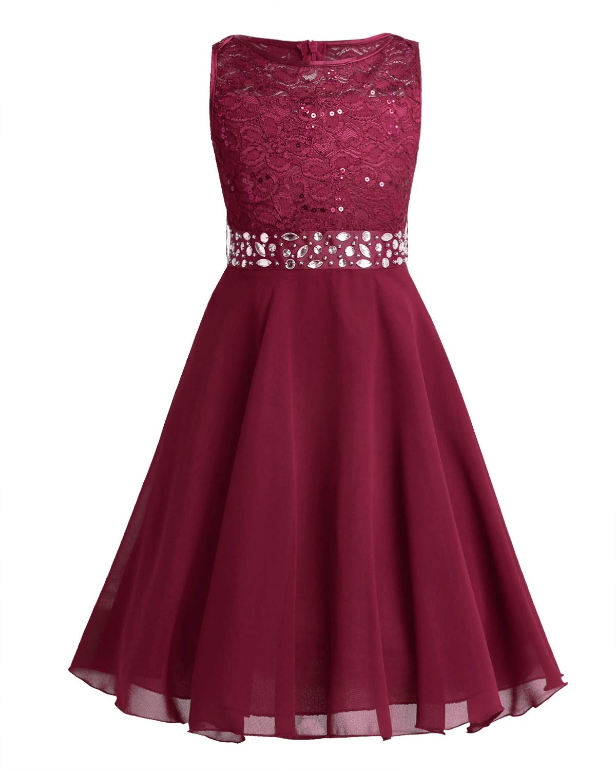 Hansber Big Girls Sequined Lace Chiffon Sleeveless Flower Girl Dress - Elegant Pageant & Wedding Party Gown for Special Occasions, Birthday Celebrations & Photoshoots