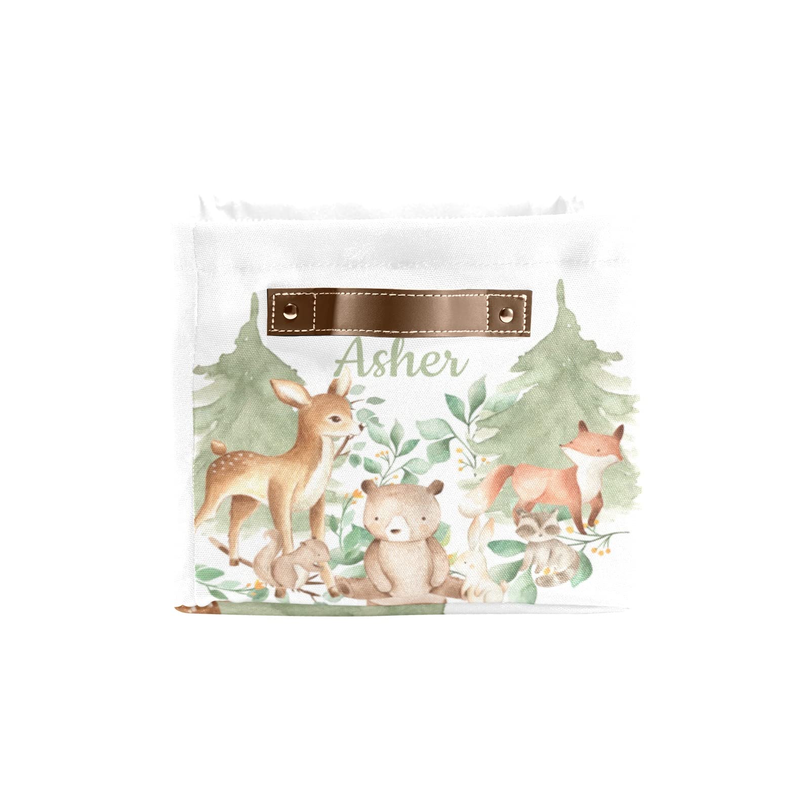 Personalized Woodland Animals Large Storage Baskets with Handles - Organizer for Shelves, Closet, Nursery & Bathroom - Decorative Toy & Home Storage Bin (1 Pack) - Perfect for Kids' Room Organization & Home Decor