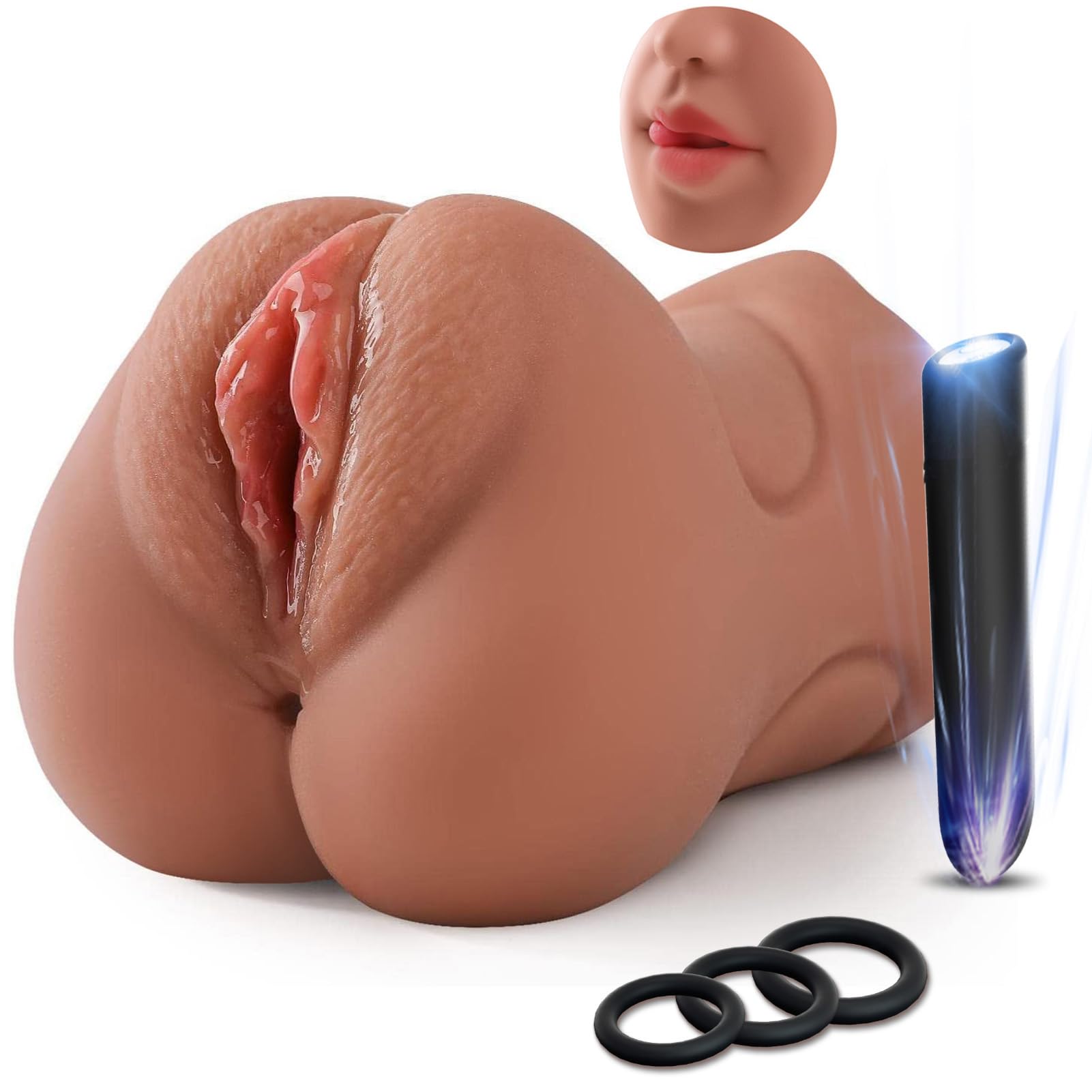 3 in 1 Male Masturbator with Bullet Vibrator & Cock Rings - Realistic Textured Pocket Pussy for Men, 10 Vibration Modes Adult Sex Toy | Solo Pleasure, Couples Play & Discreet Storage
