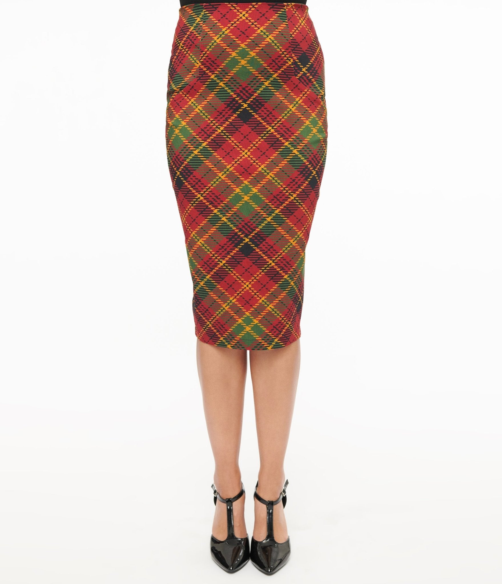 Vintage 1950s Burnt Orange & Green Plaid Tracy Pencil Skirt - Retro High Waist Slim Fit Women's Skirt for Office, Party & Everyday Wear