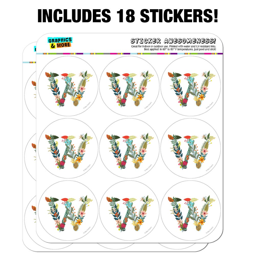 Floral Monogram Letter W Stickers for Planner, Calendar, Scrapbooking & Crafting - Perfect for DIY Journals, Bullet Journals, and Stationery Decoration