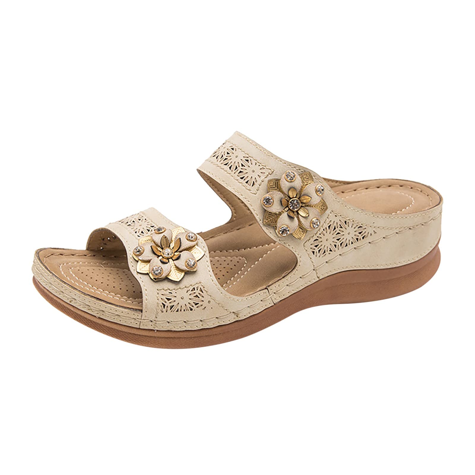 Women's Summer Casual Sandals with Floral Toe Design - Breathable Peep Toe Wedges for Beach & Outdoor Comfort | Perfect for Vacation, Walking, and Fashion Outfits