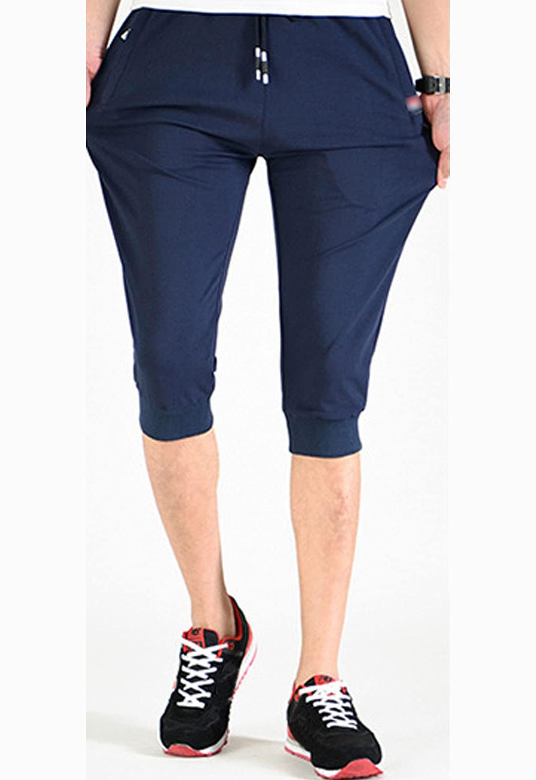 Flygo Men's Sweat Shorts - Cotton 3/4 Length Workout Jogger Pants for Running, Gym & Bodybuilding | Breathable Below-Knee Capri Pants for Men's Athletic Wear & Casual Lounge