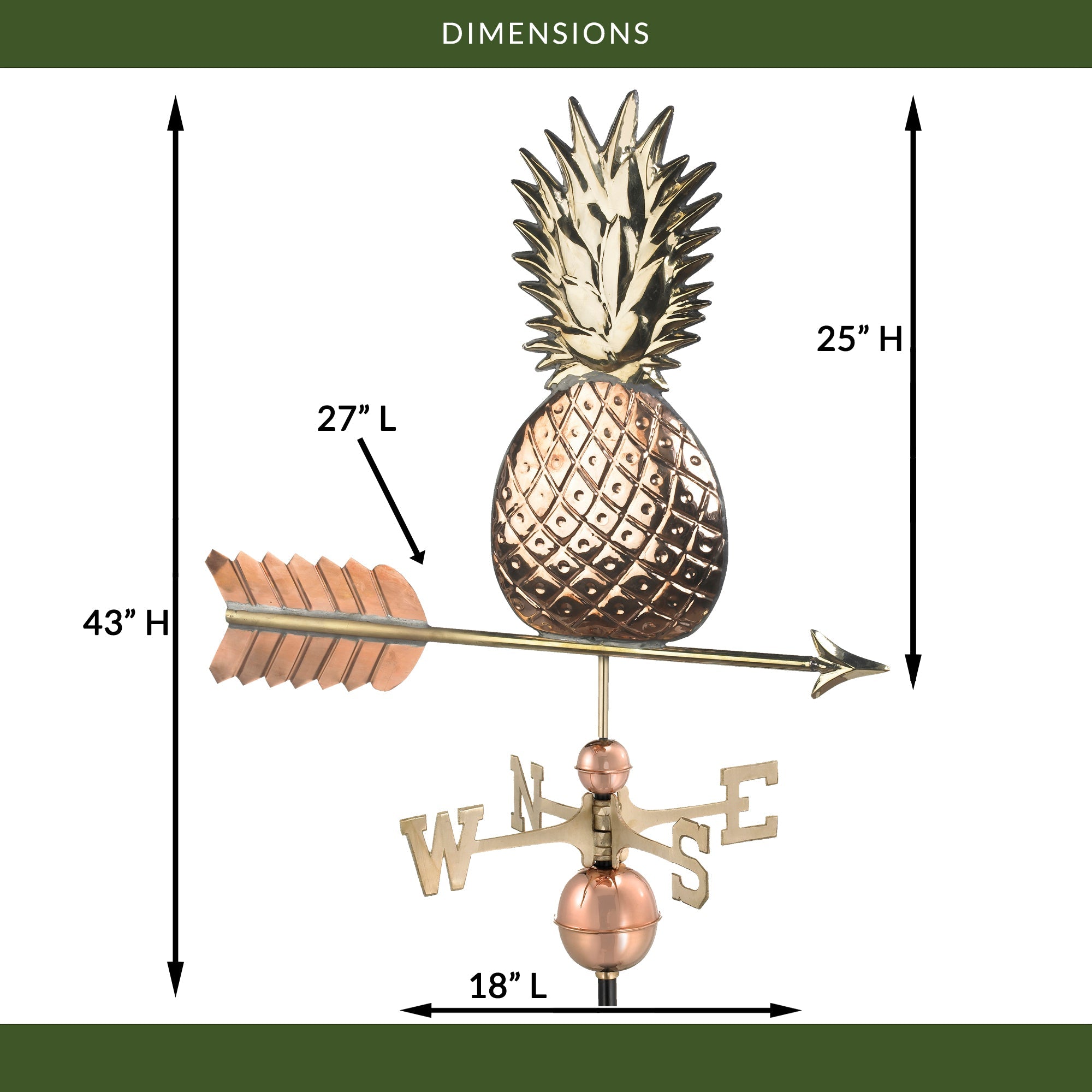 Handcrafted Pineapple Weathervane for Garden & Roof Decor - Unique Outdoor Metal Weather Vane with Spinning Design - Perfect for Farmhouse, Beach House, or Tropical-Themed Yard