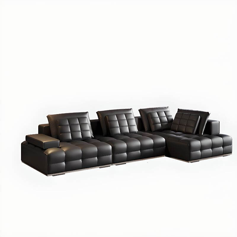 L Shape Sofa Chaise with Button Tufted Back - Right Hand Facing Modern Sectional Couch in Black | Perfect for Living Room, Home Theater & Small Spaces