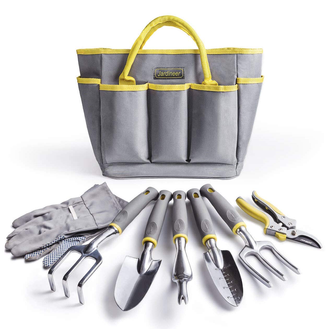 Jardineer 8PCS Heavy Duty Garden Tool Set with Stainless Steel Hand Tools, Gardening Gloves & Storage Tote Bag - Outdoor Gardening Kit for Women & Men - Perfect for Planting, Weeding & Landscaping