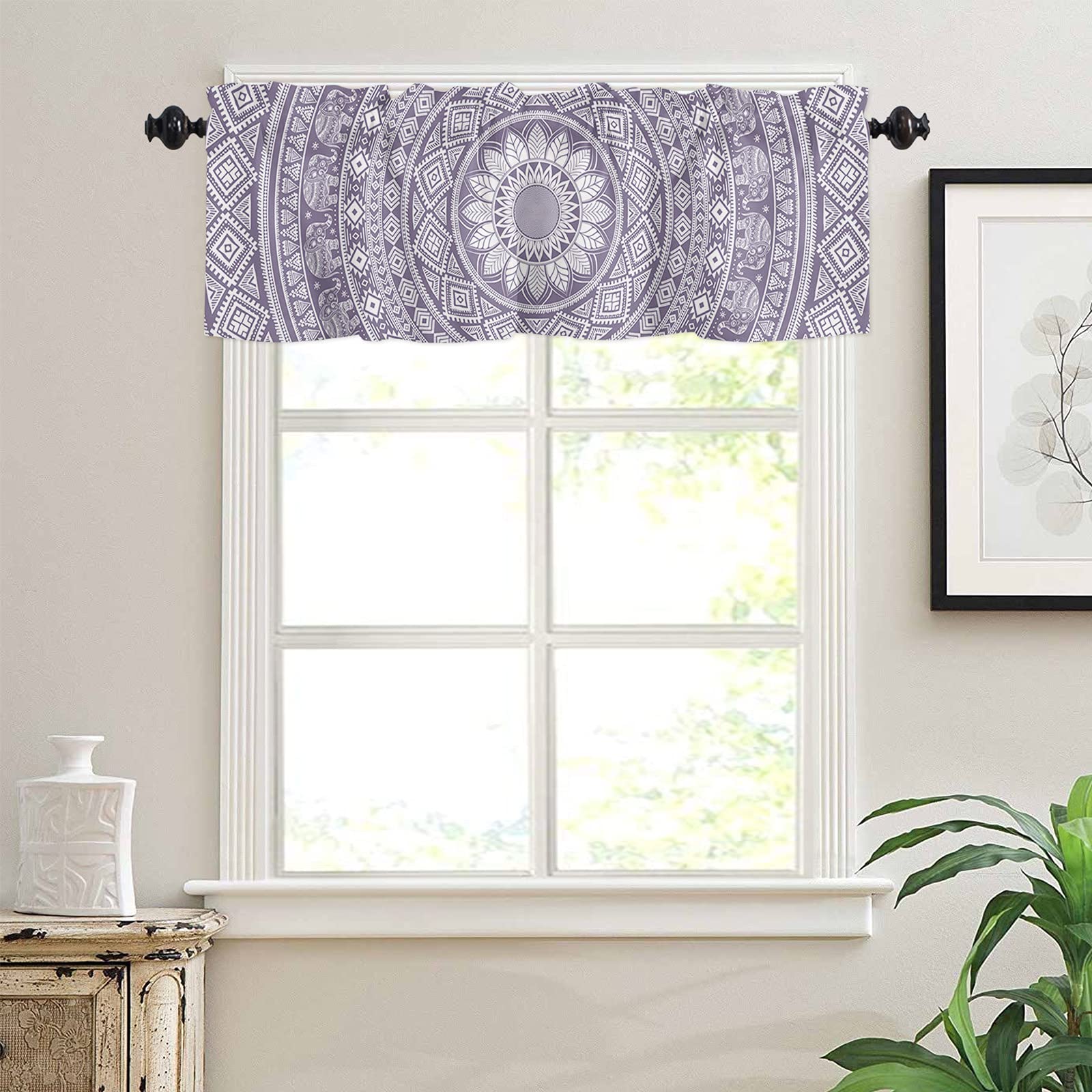 Elephant Mandala Small Window Curtains - Thermal Insulating Tier Curtains for Bathroom & Kitchen (54x18 Inch, 1 Pack) | Boho Ethnic Bohemian Flower Design | Perfect for Home Decor, Apartment Windows & Cozy Spaces