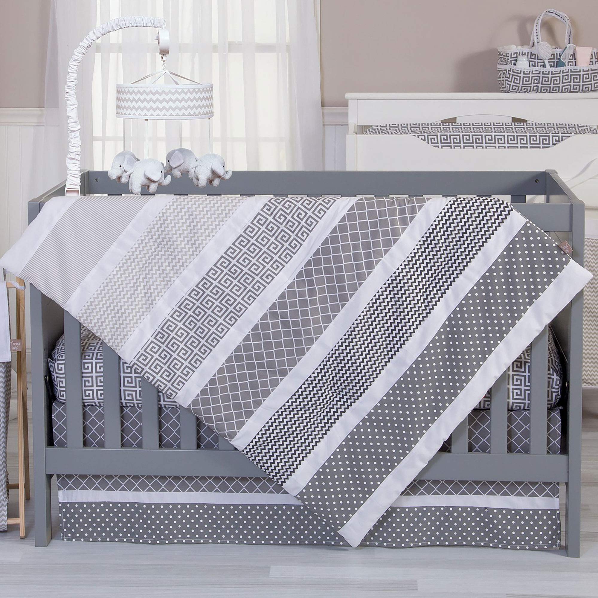 Gray Ombre Abstract Geometric Stripe 4-Piece Baby Crib Bedding Set - Soft Nursery Bedding for Boys & Girls - Perfect for Newborns, Toddlers & Nursery Decor