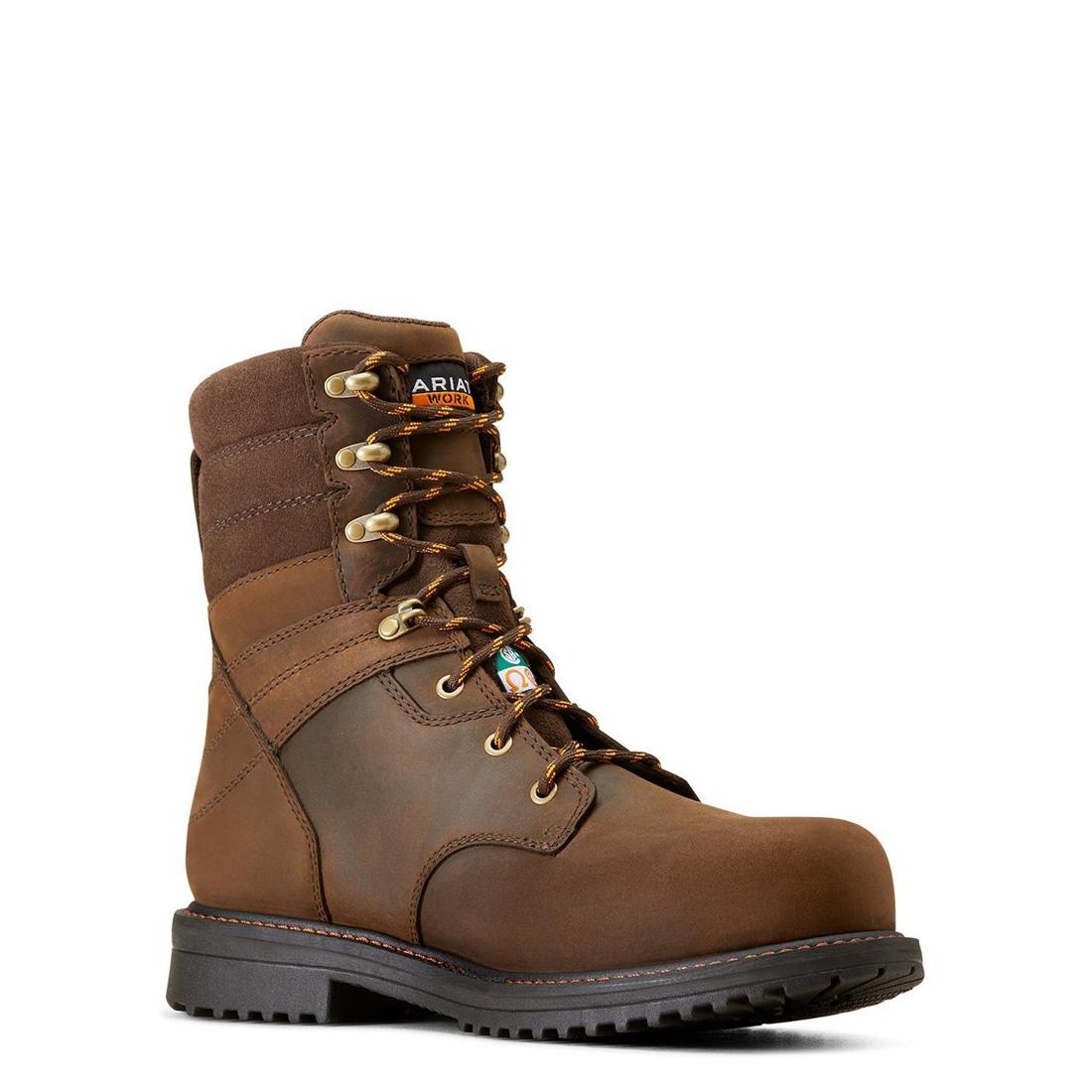 RigTEK 8 Inch Composite Toe CSA Certified Waterproof Work Boots for Men - Oil & Slip Resistant Safety Shoes - Ideal for Construction, Warehouse & Outdoor Work (Distressed Brown)
