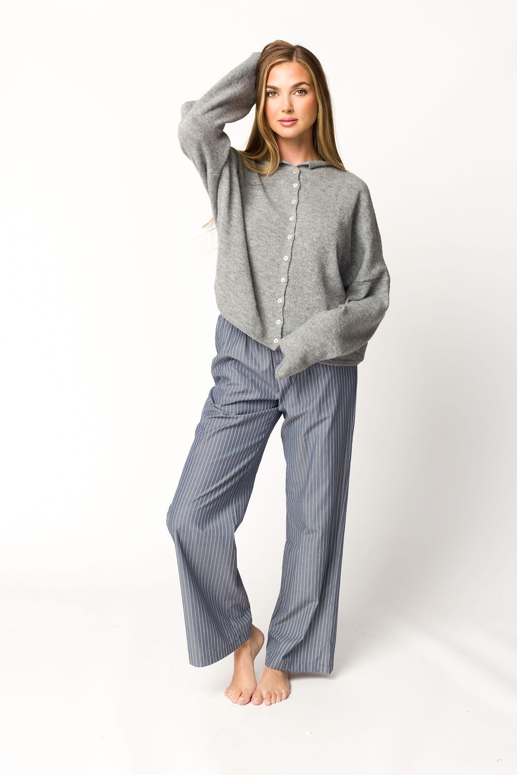 Michelle Striped Pajama Pants for Women - Soft Sleepwear Lounge Pants in Midnight Blue - Perfect for Relaxing at Home, Lounging & Sleepwear