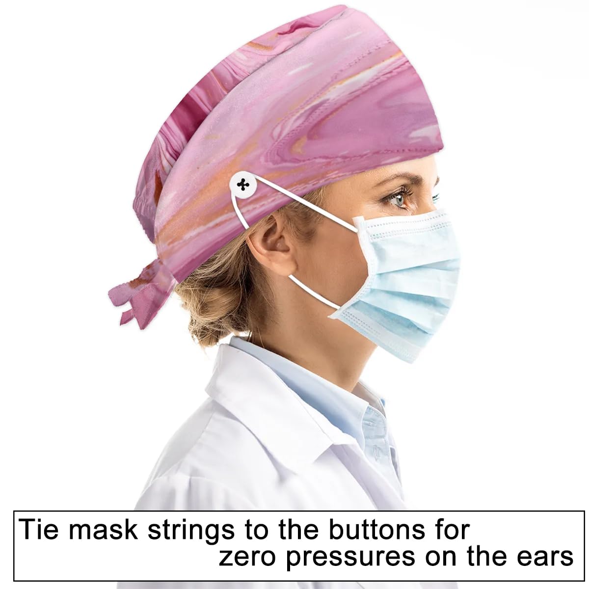 Honeybaby Cartoon Planets Universe Scrub Cap - Adjustable Medical Hat with Buttons for Nurses & Healthcare Workers - Perfect for Hospitals, Clinics & Nursing Shifts
