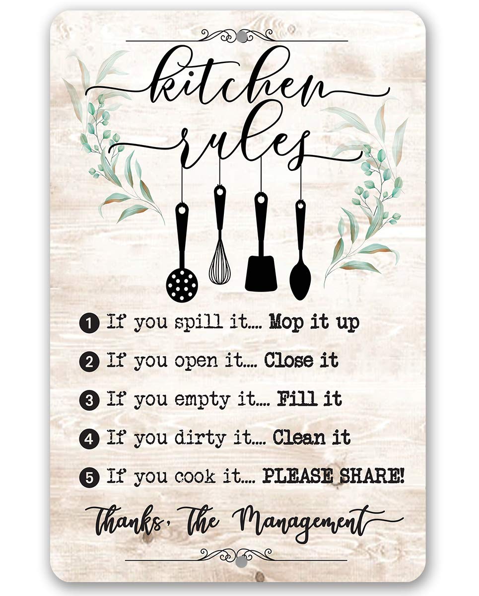 Vintage Rustic Metal Kitchen Rules Sign - Hanging Utensils Wall Decor for Farmhouse & Home - Indoor/Outdoor Kitchen Decorations - Perfect for Dining Room, Backsplash, or Patio Decor