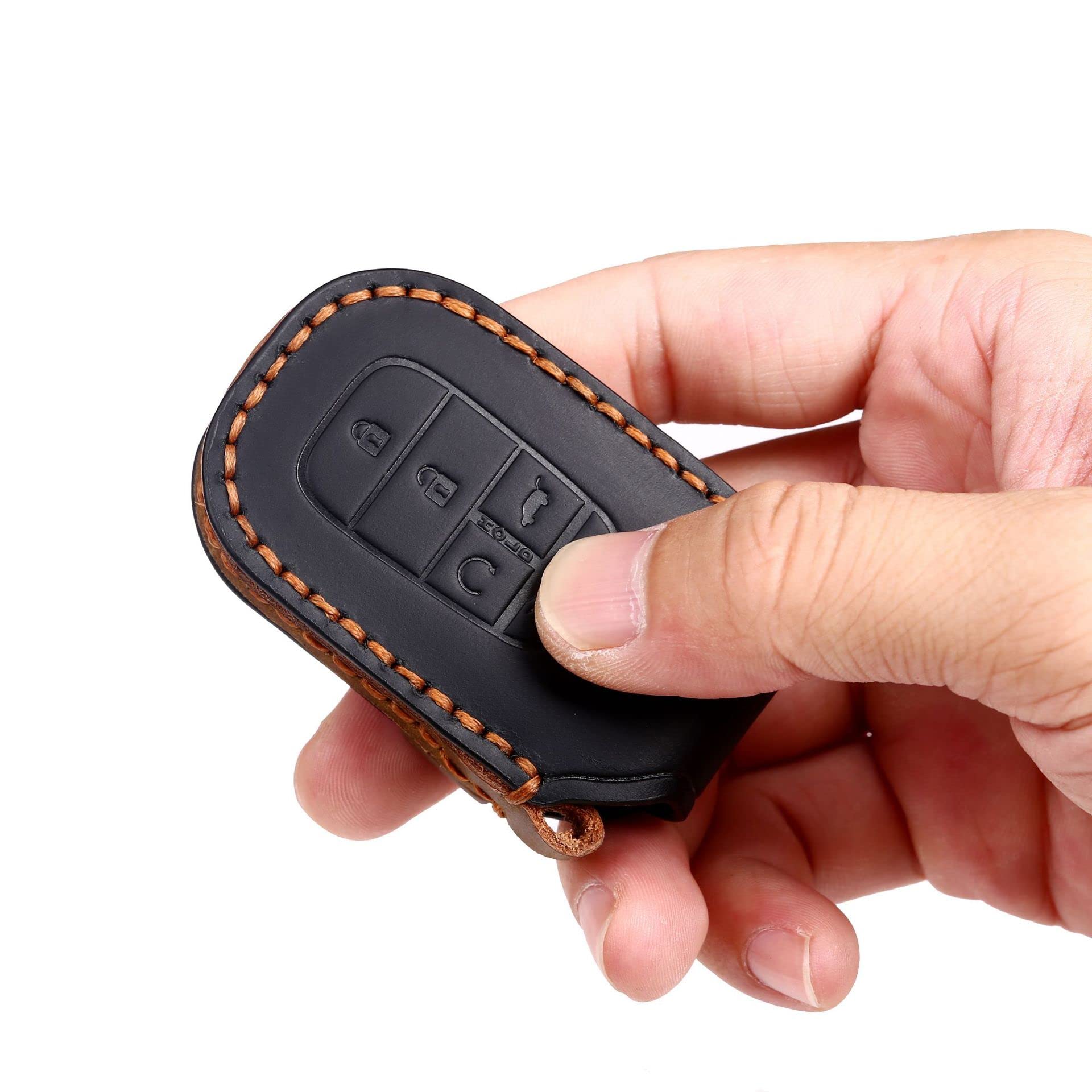ontto Genuine Leather 5-Button Car Key Cover with Keychain - Stylish Key Fob Case Compatible with Honda Civic & Accord 2022 (Black) - Premium Protection for Your Vehicle Remote | Perfect for Daily Use, Travel & Key Organization
