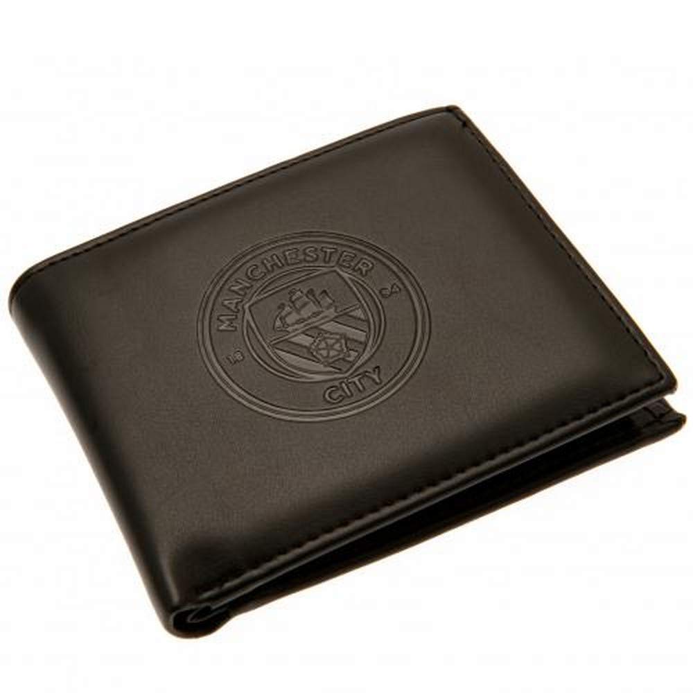 Manchester City FC Debossed Leather Wallet for Men - Official Soccer Gift for Fans (Black, One Size) | Perfect for Matchdays, Travel & Everyday Use