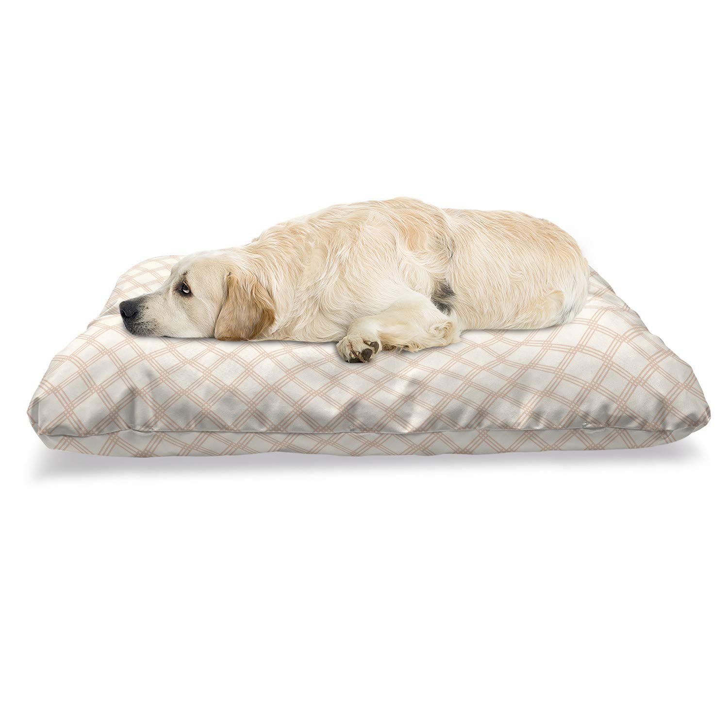 Ambesonne Modern Hexagonal Pet Bed for Dogs & Cats - Geometric Pattern with White Backdrop, Chew-Resistant Cushion & Removable Cover, 24