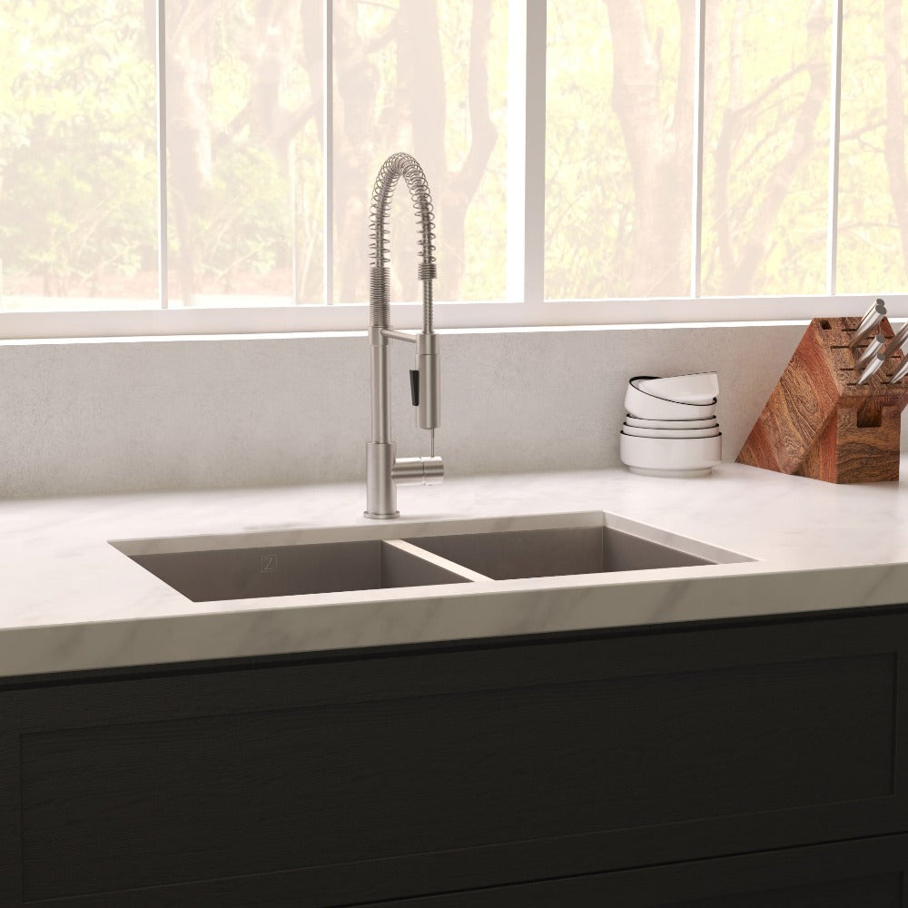 ZLINE 36-Inch Undermount Double Bowl Kitchen Sink - Satin Stainless Steel with Bottom Grid (Model SR60D 36S) | Perfect for Modern Kitchens, Restaurants & Food Prep Areas