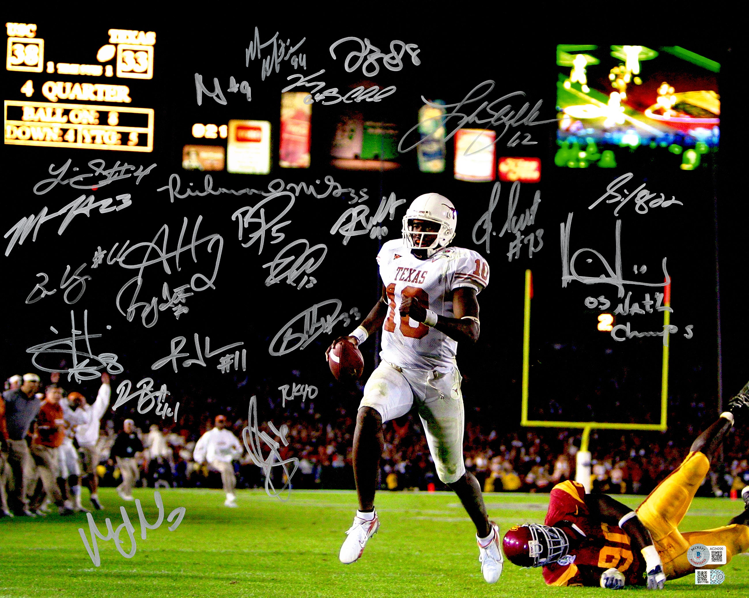 2005 Texas Longhorns Autographed 16x20 Photo - 24 Signatures Including Vince Young - Beckett BAS Certified - Perfect for College Football Memorabilia Collectors and Longhorns Fans Display