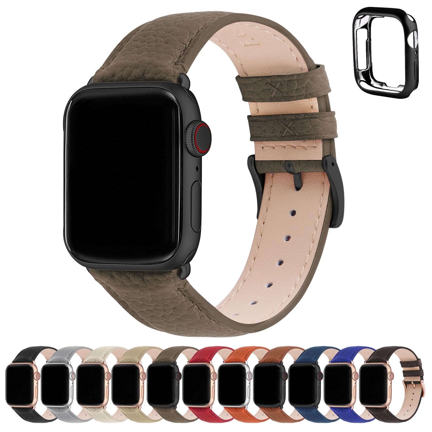 Fullmosa Genuine Leather Apple Watch Bands for 38mm 40mm 41mm 42mm 44mm 45mm 49mm - Compatible with Series 9/8/7/6/5/4/3/2/1/SE/Ultra - Elegant Dressy Strap with Protective Case for Women - Perfect for Office, Dating & Formal Occasions