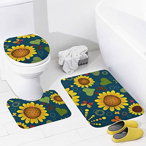 Floral Dark Blue Summer Sunflowers Cartoon