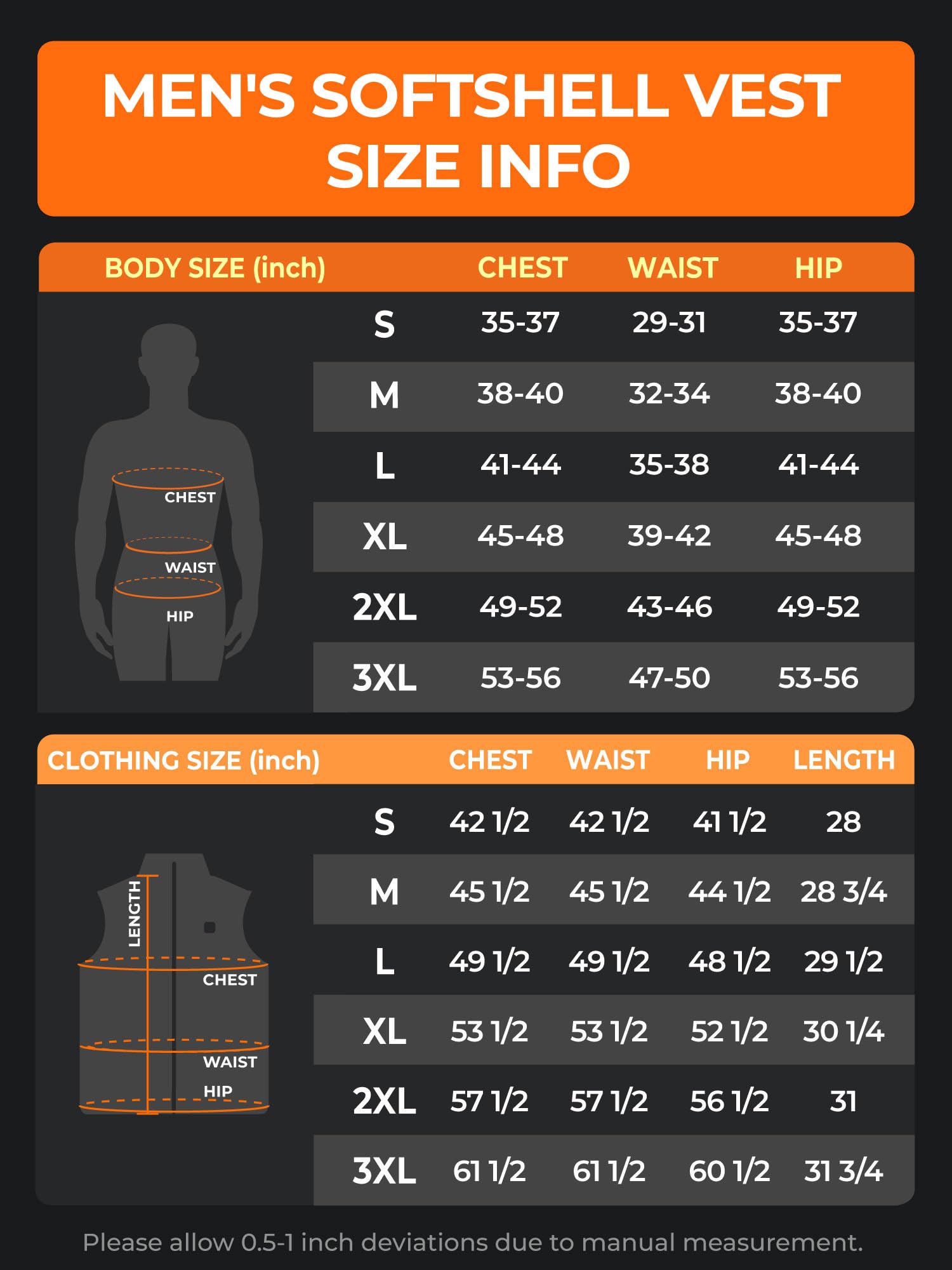 ORORO Men's Heated Softshell Vest with Rechargeable Battery - Winter Warm Heated Jacket for Golf, Hunting & Outdoor Activities (Charger Not Included)