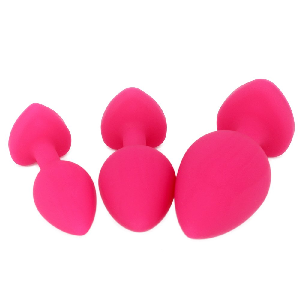3PCS Anal Sex Trainer Kit - Heart Shaped Silicone Jeweled Butt Plugs for Beginners (Pink) | Comfortable & Safe Anal Play for Couples & Solo Use | Perfect for BDSM, Foreplay & Adult Intimacy