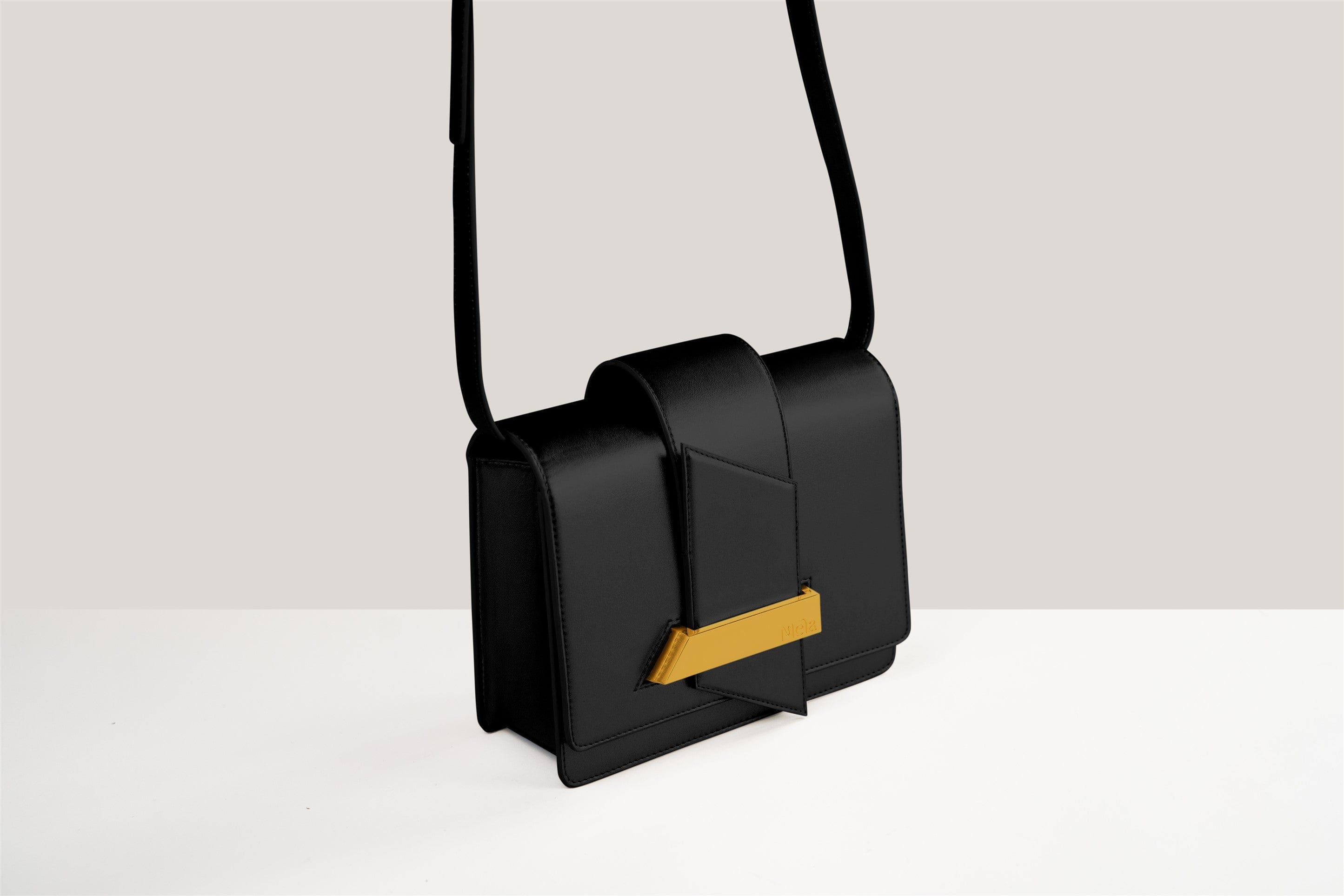 Vegan Leather Crossbody Bag for Women - Nora Apple Black | Stylish & Eco-Friendly Purse for Daily Use, Travel & Shopping