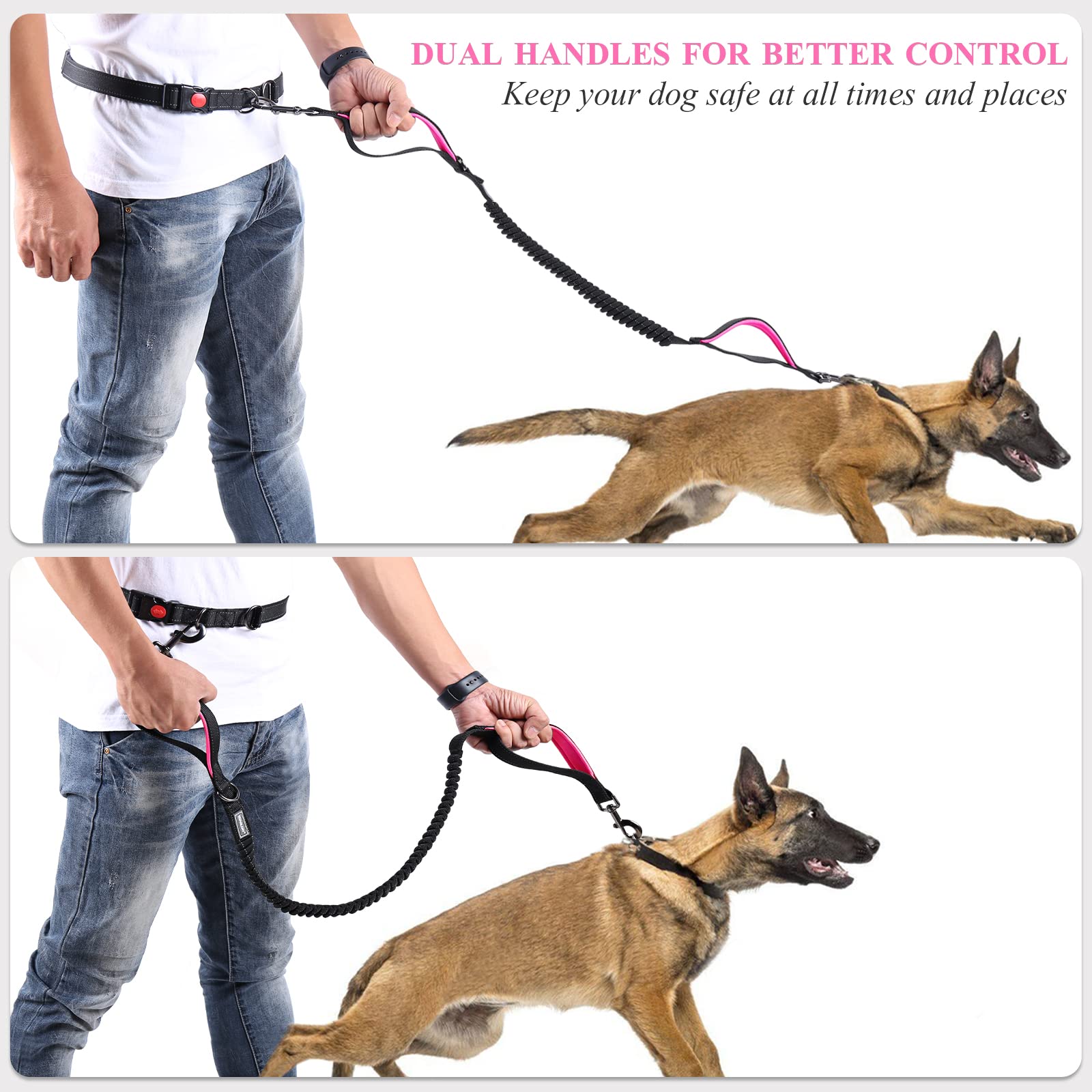 Hands Free Dog Leash with Adjustable Belt - Reflective Dog Life Jacket for Swimming & Boating - Perfect for Active Dogs, Beach Outings & Water Safety