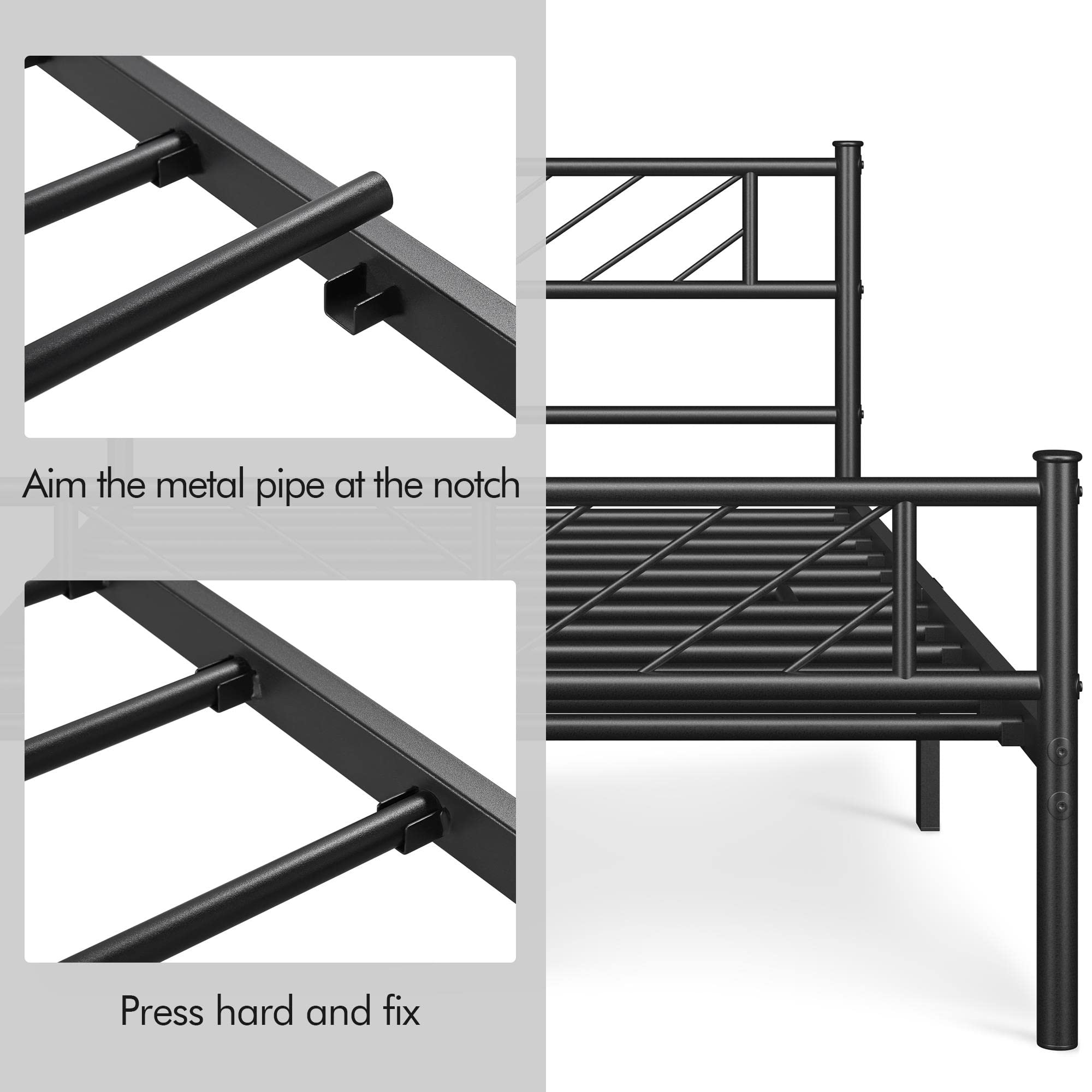 Yaheetech Twin Size Metal Platform Bed Frame with Arrow Design Headboard - 13 Inch Sturdy Mattress Foundation, No Box Spring Needed, Space-Saving Storage Under Bed, Easy Assembly, Modern Black Bedroom Furniture for Small Spaces & Dorm Rooms