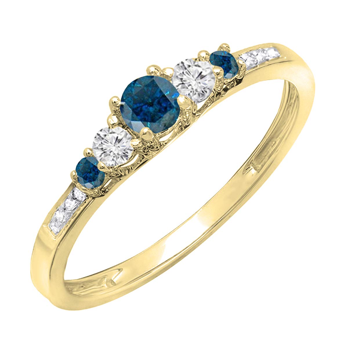 Dazzlingrock 0.35 Carat Round Blue & White Diamond 5-Stone Engagement Ring for Women - 14K Solid Gold Wedding Band, Anniversary Gift, Proposal Jewelry
