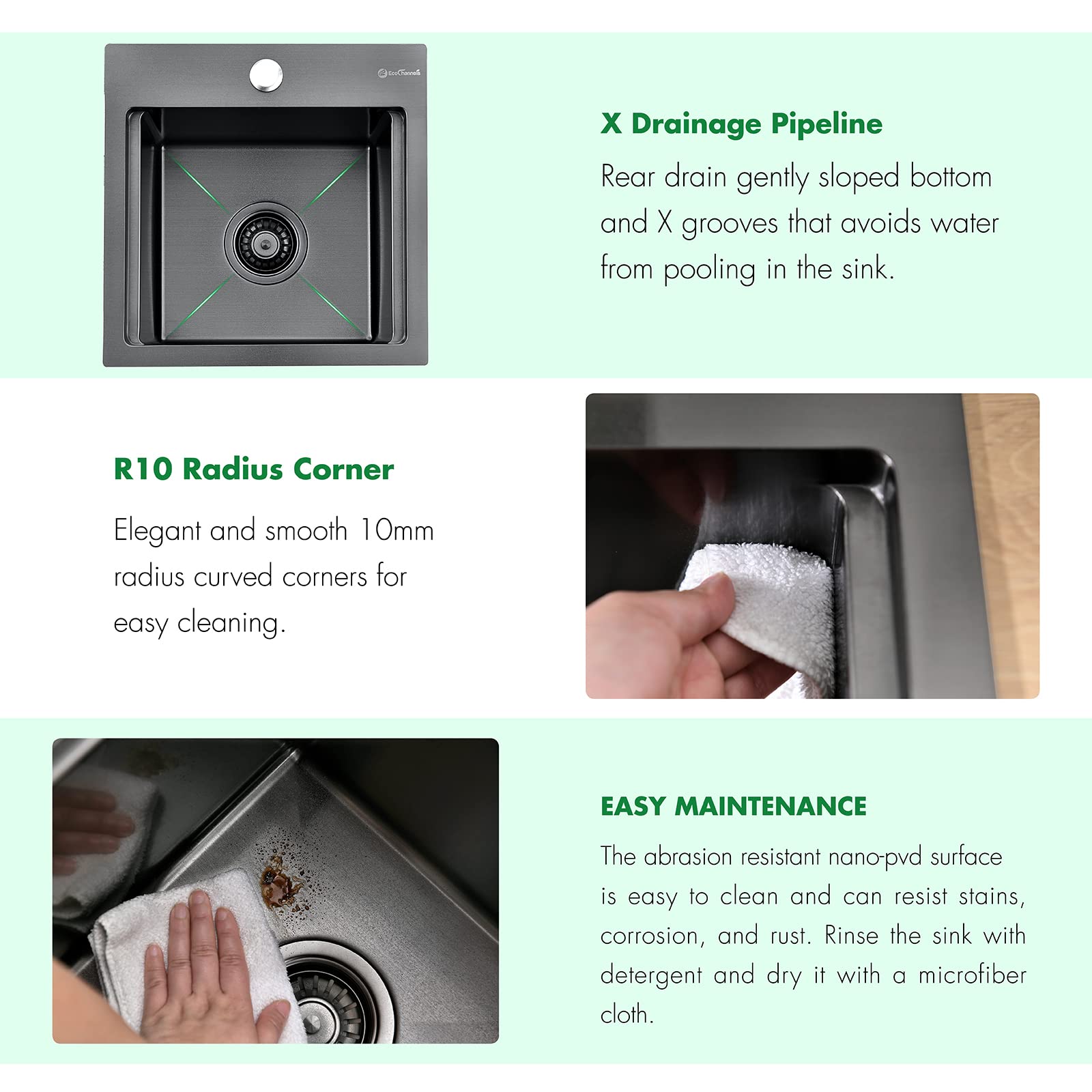 15 x 15 x 10 Inch Gunmetal Black Drop-in Kitchen Sink - 16 Gauge Stainless Steel Small Bar Prep Sink with Cutting Board | Perfect for Compact Kitchens, RV Bars & Food Preparation Stations