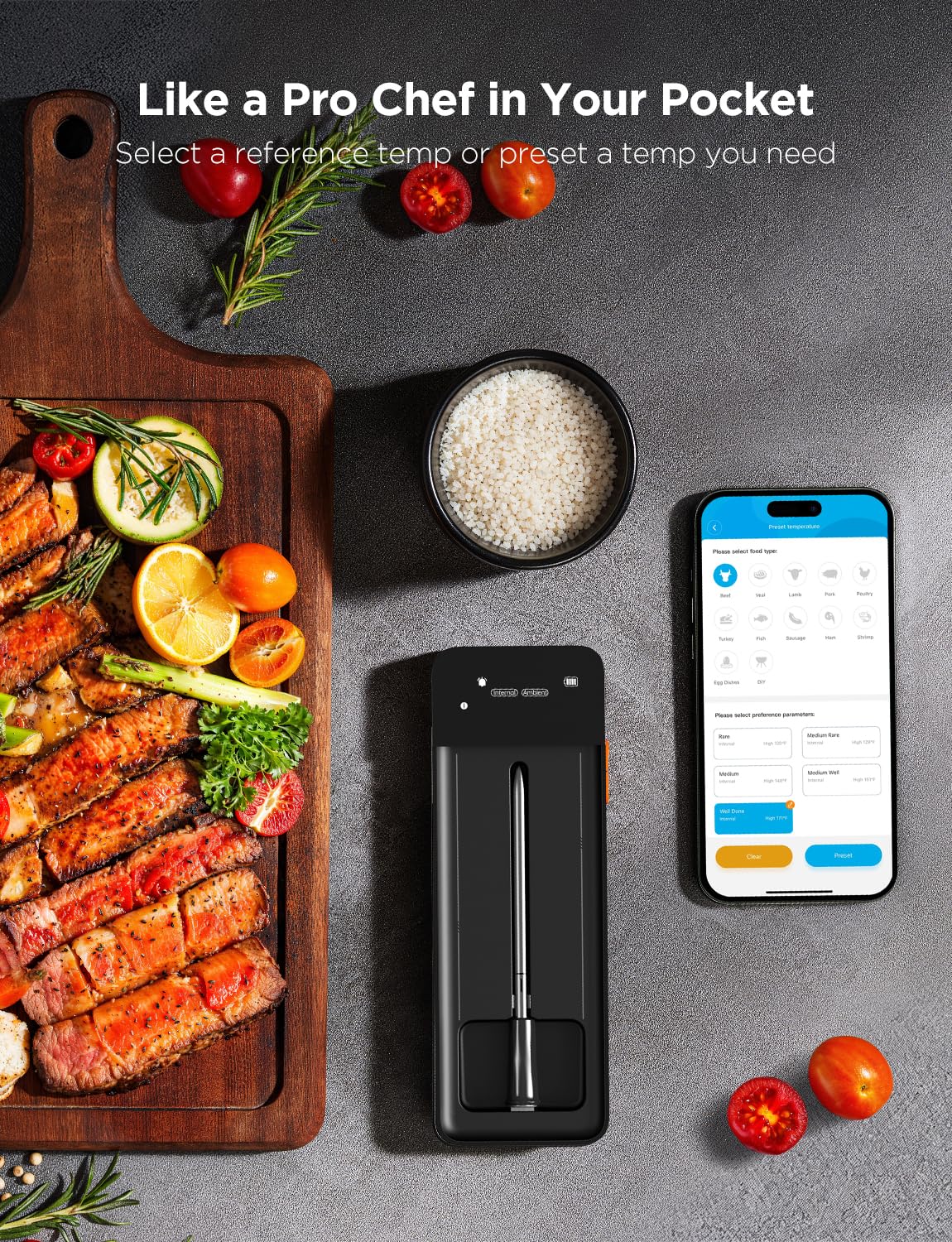 GoveeLife Wireless Digital Meat Thermometer with WiFi & Bluetooth - Long Range Probe, Rechargeable Base, App Alerts & Recipes for BBQ, Grilling, Smoking, Oven Cooking | Perfect for Home Chefs & Outdoor Cooking Enthusiasts
